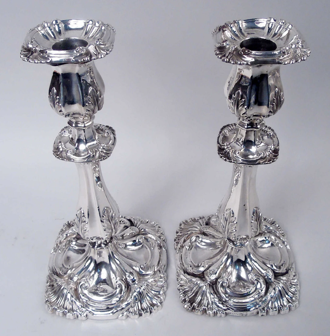 Pair of English Georgian Regency Sterling Silver Candlesticks 1836