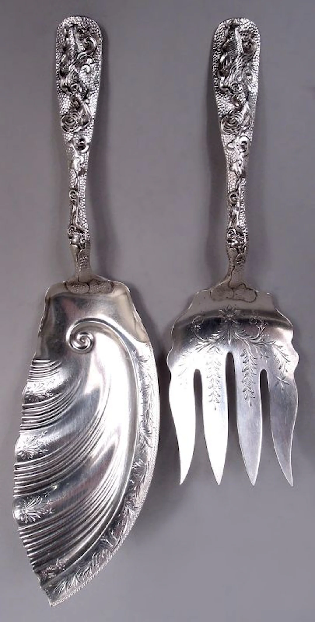 Duhme American Japonesque Sterling Silver Fish Serving Fork & Slice