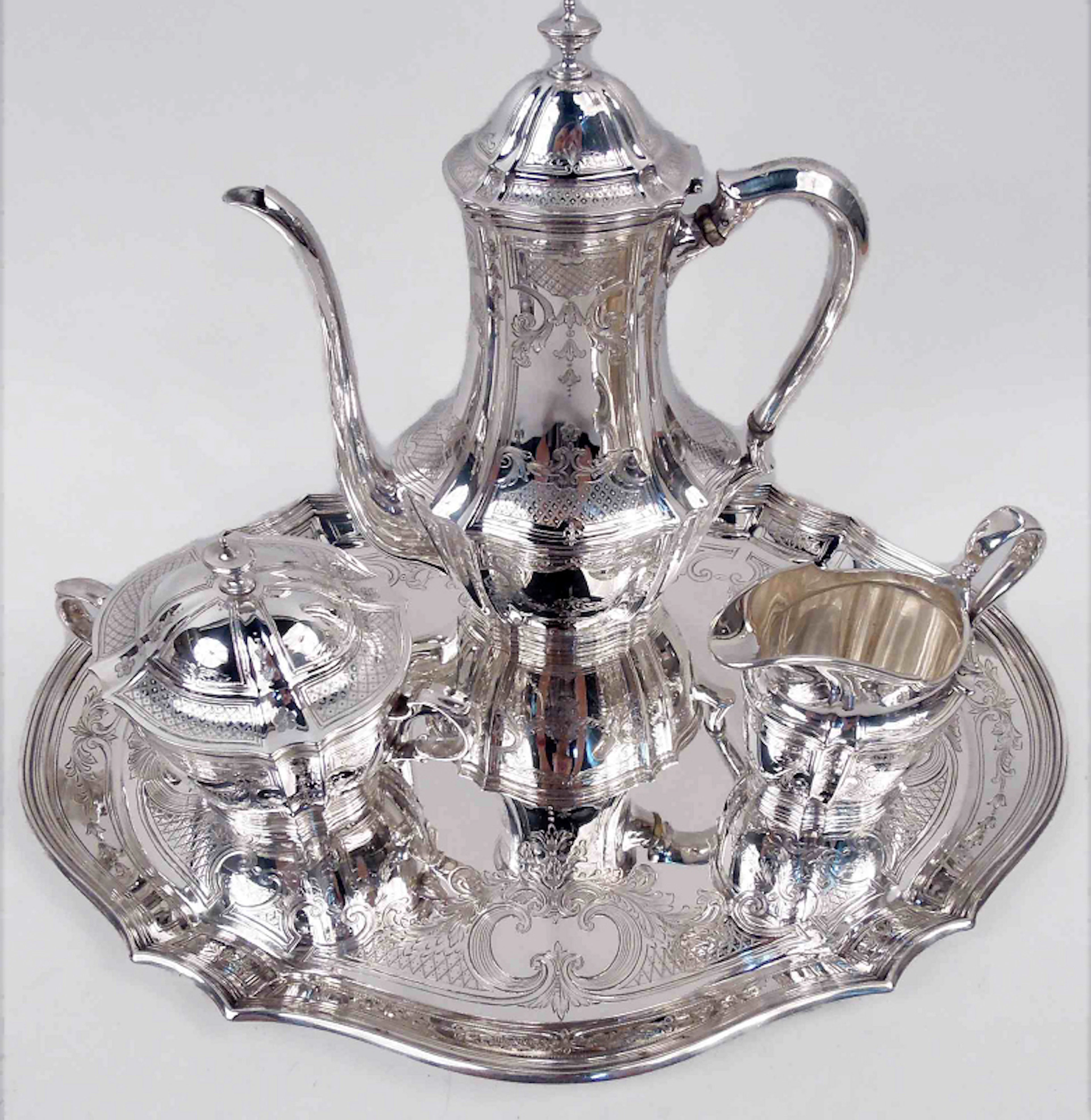 Antique Tiffany Edwardian Classical Sterling Silver Coffee Set on Tray