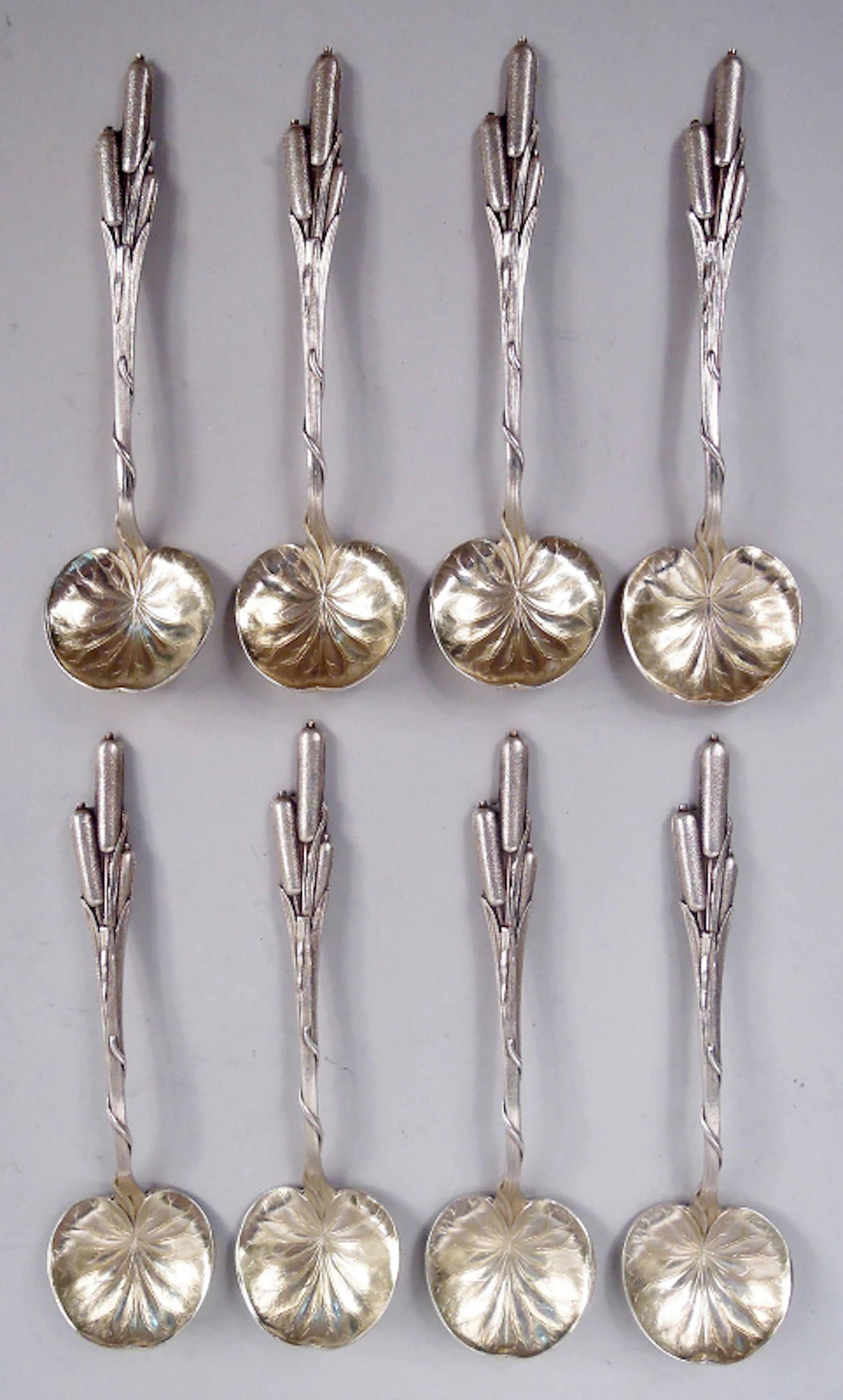 Set of 8 Durgin Cat Tails Sterling Silver Japonesque Chocolate Spoons