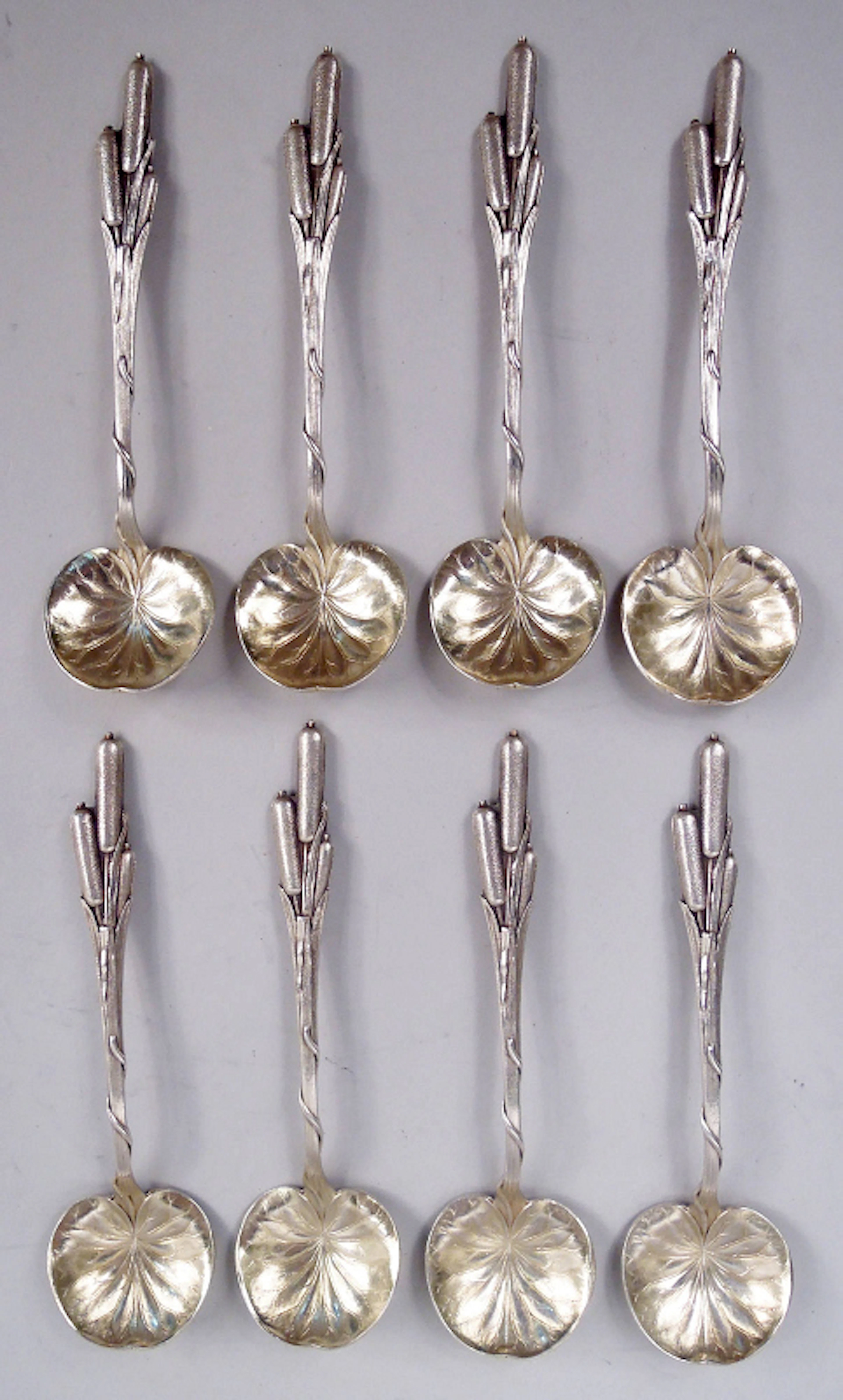 Set of 8 Durgin Cat Tails Sterling Silver Japonesque Chocolate Spoons