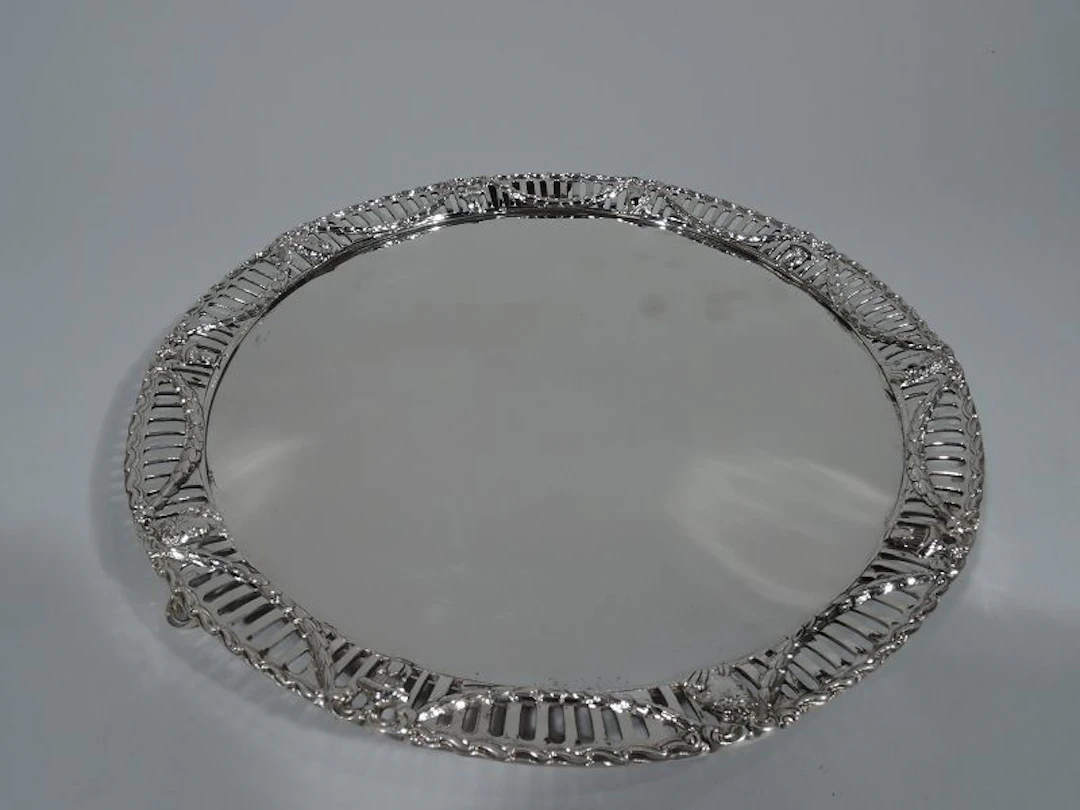Antique English Edwardian Regency Revival Sterling Silver Salver Tray