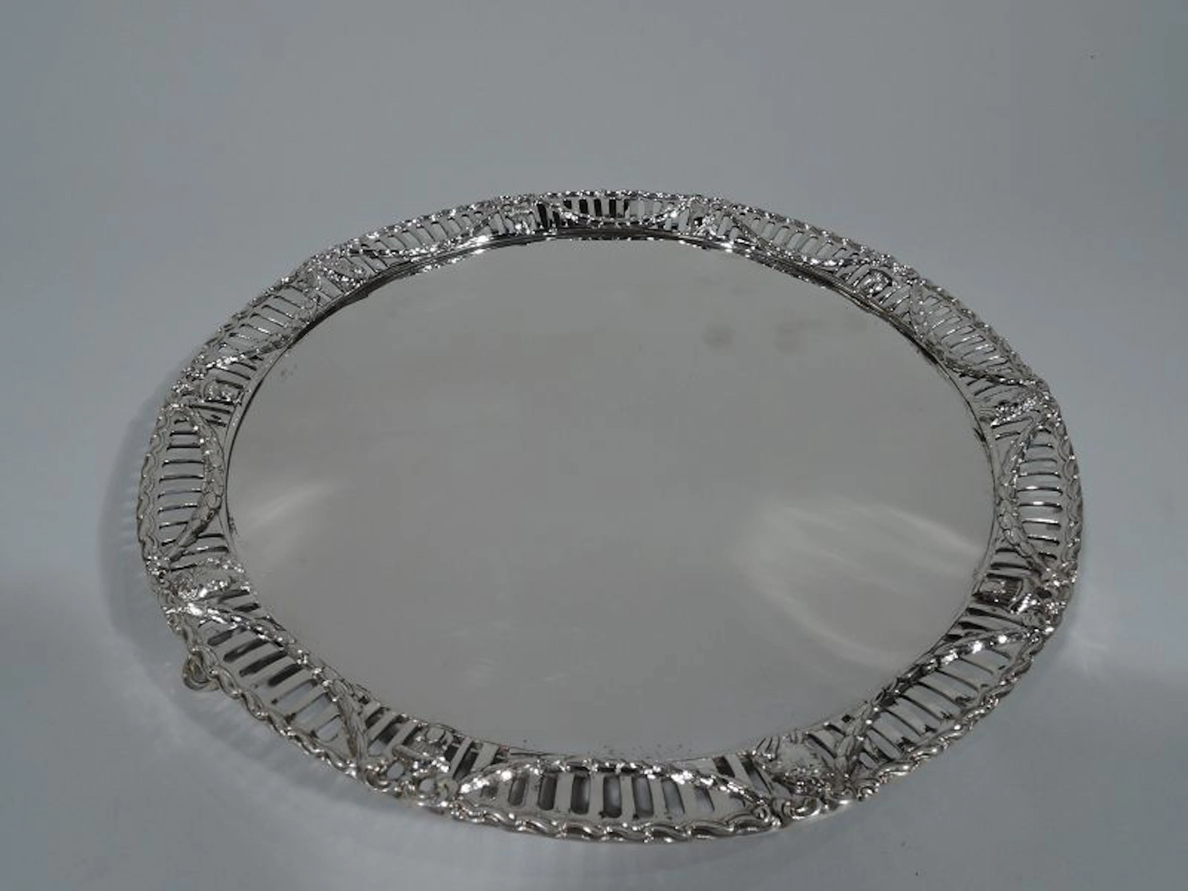 Antique English Edwardian Regency Revival Sterling Silver Salver Tray