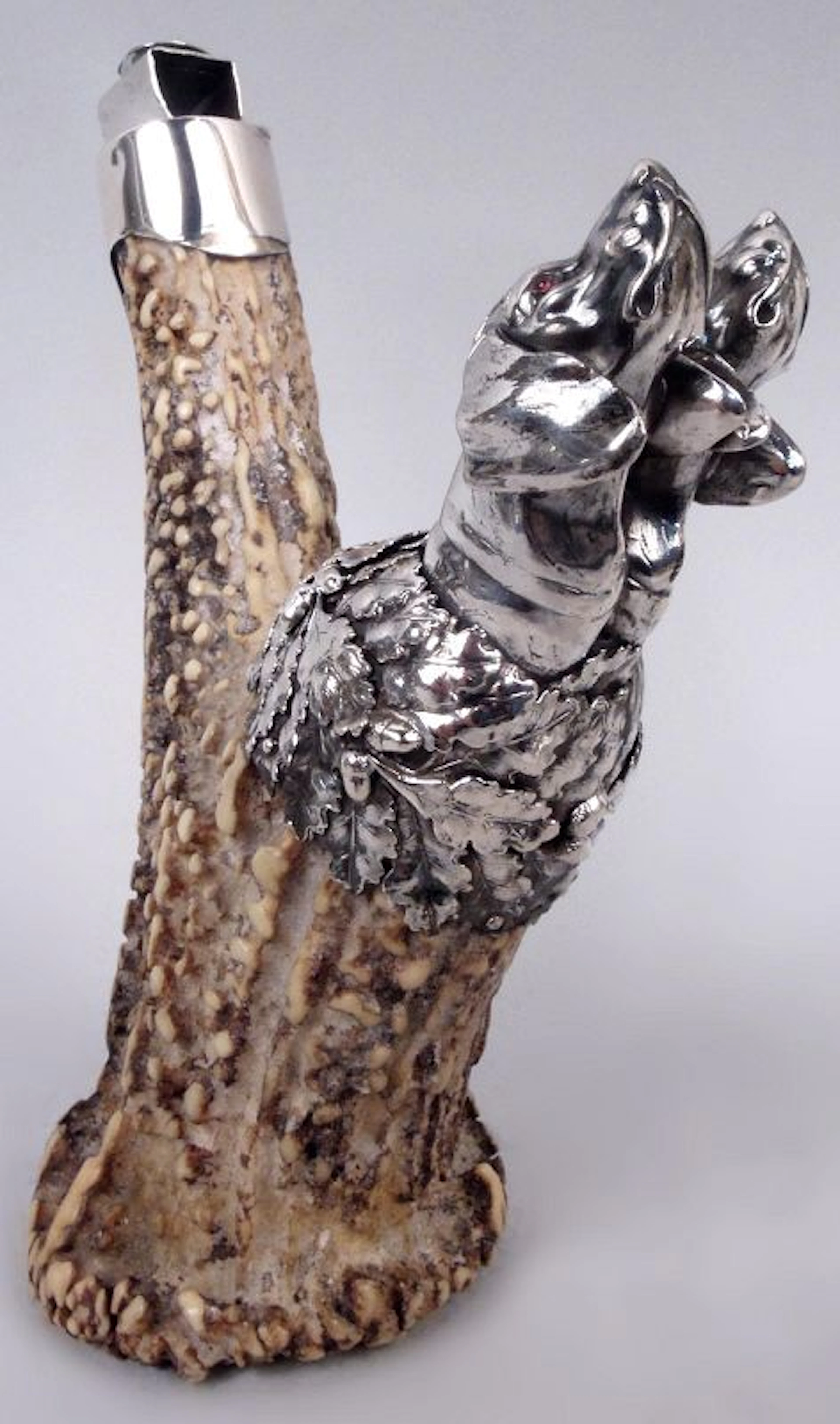 Antique Austrian Silver Hound Dog & Antler Cigar Cutter