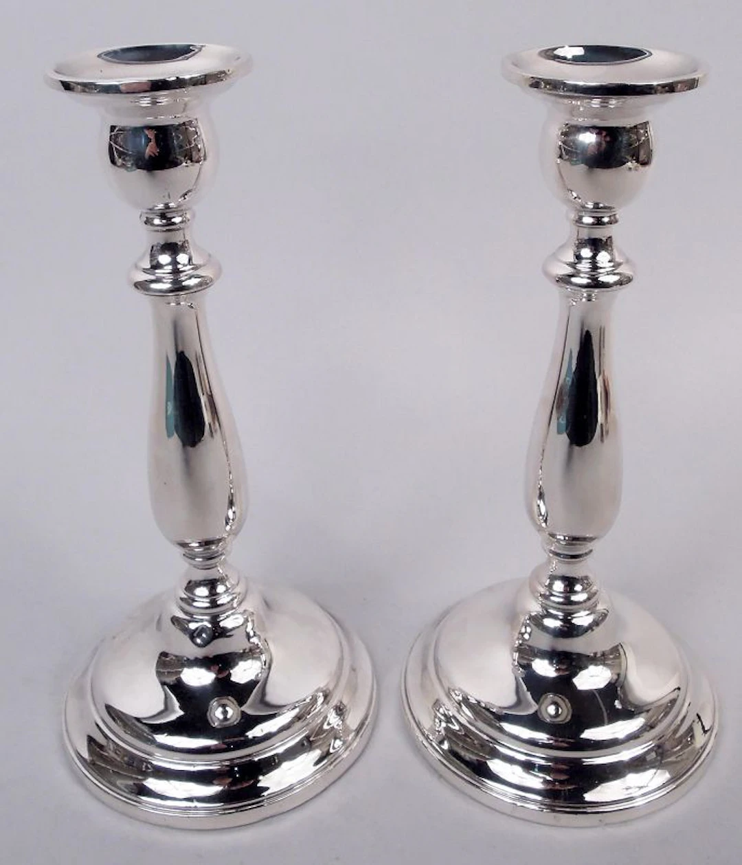 Pair of Traditional American Colonial Sterling Silver Candlesticks