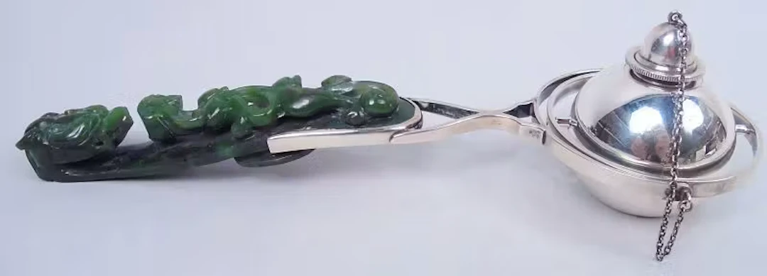 Gump’s Exotic Chinese Jade & Sterling Silver Cigar Lighter