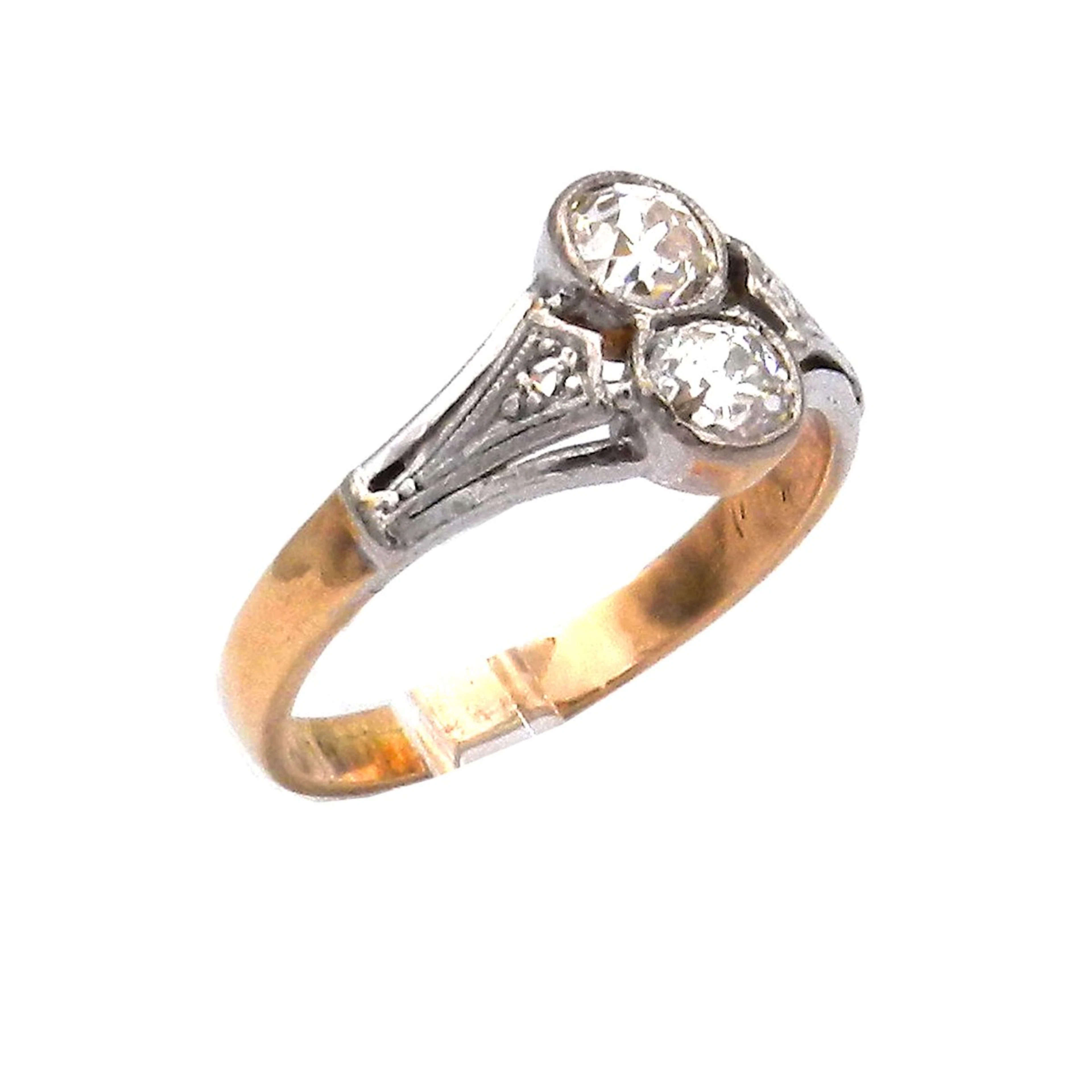 Art Deco 0.63 ct Diamant Ring Toi et Moi in 14K Gold und Platin um 1920