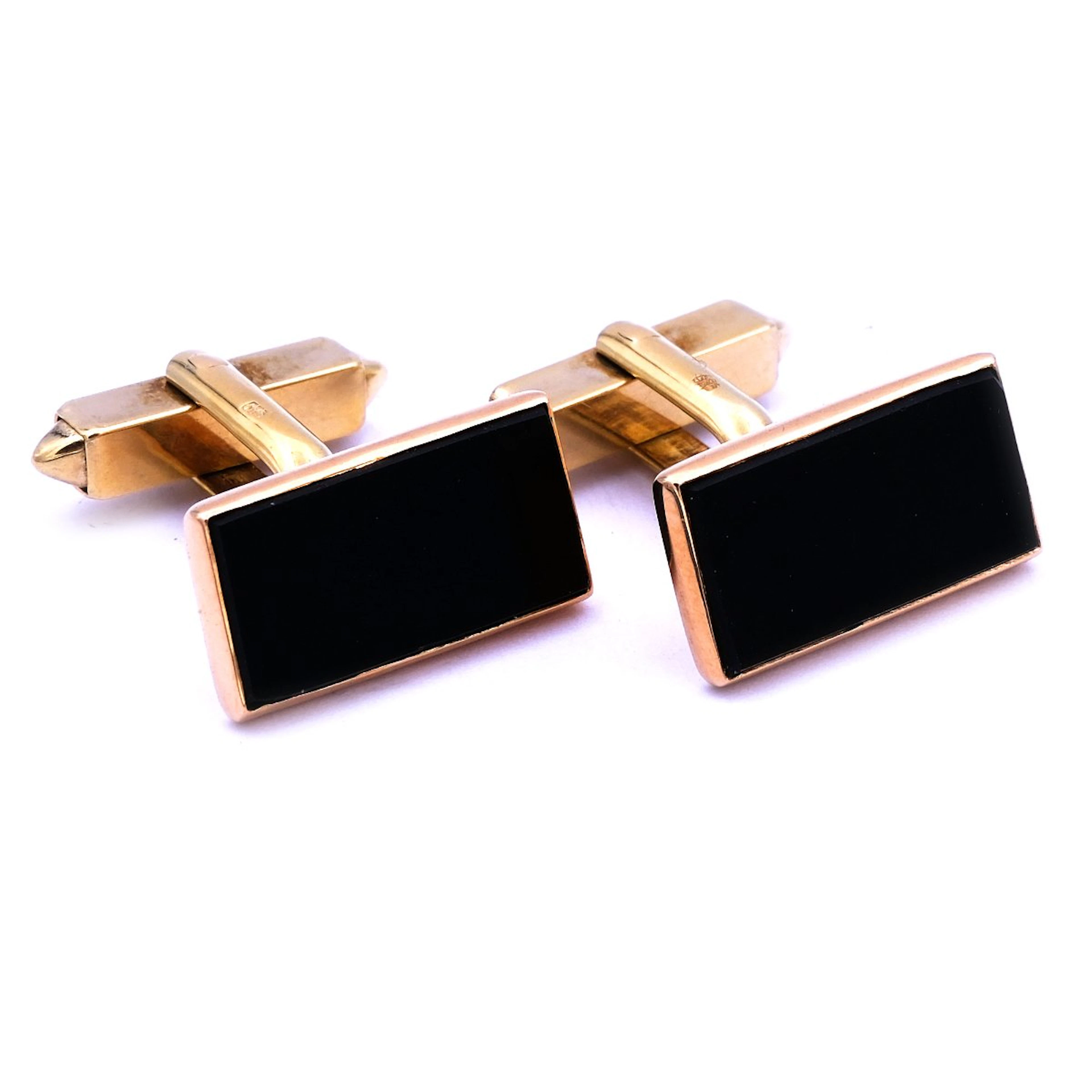 Goldene Manschettenknöpfe 585 Gold mit Onyx um 1970