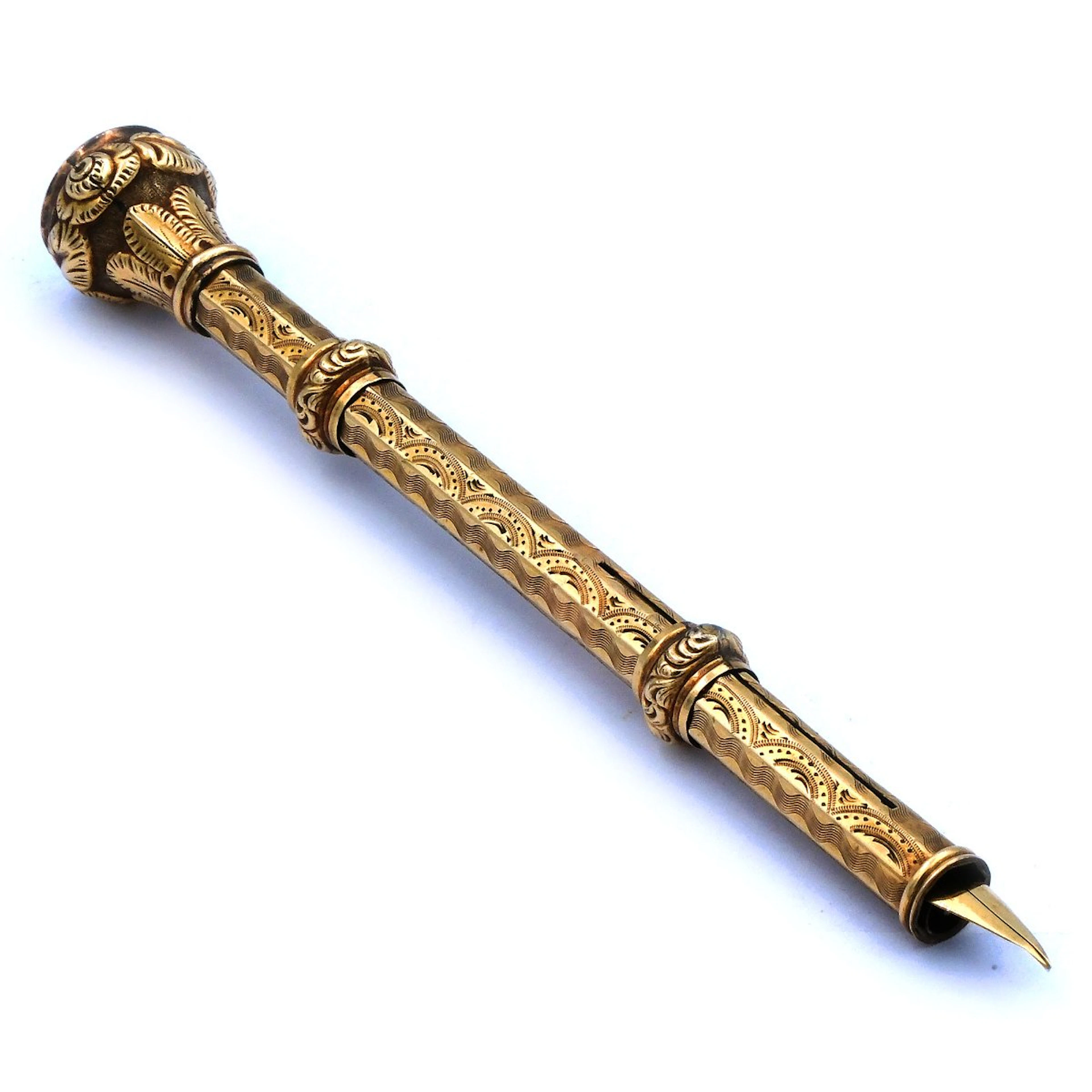 Antiker Mechanischer Federhalter & Bleistift 14K Gold mit Siegelstein um 1900