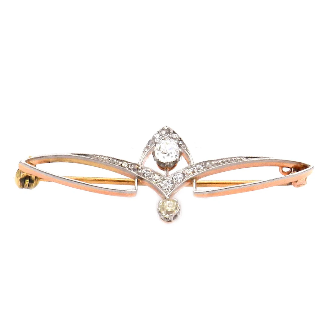 Jugendstil 0.2 ct Diamant Brosche in Gold und Platin, um 1910