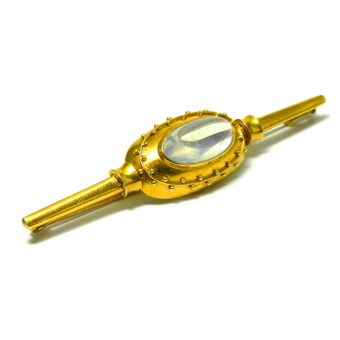 Designer Brosche mit Mondstein & Goldgranulation, um 1950