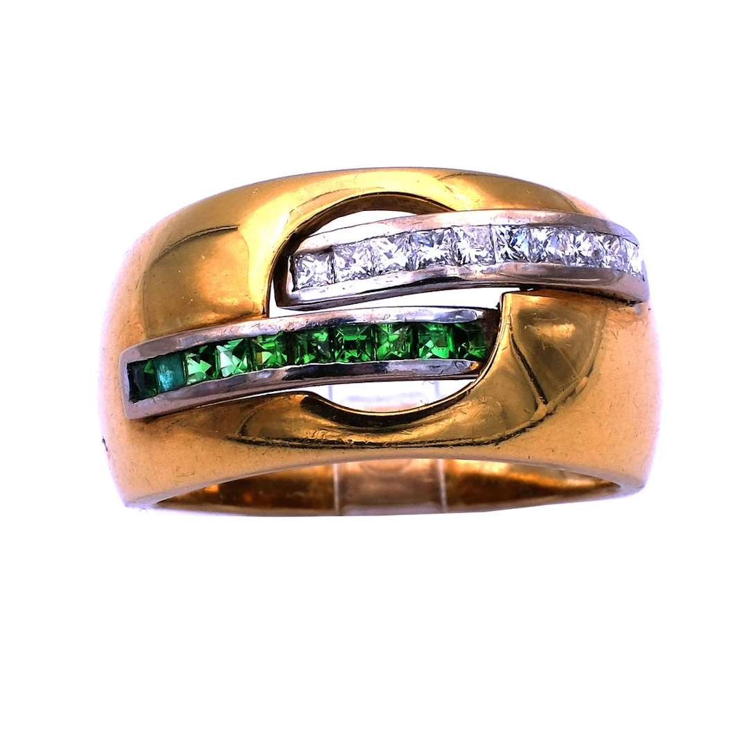 Smaragd Diamant Ring als Bandring mit 0,1 ct Princess Diamanten in 18K Gold