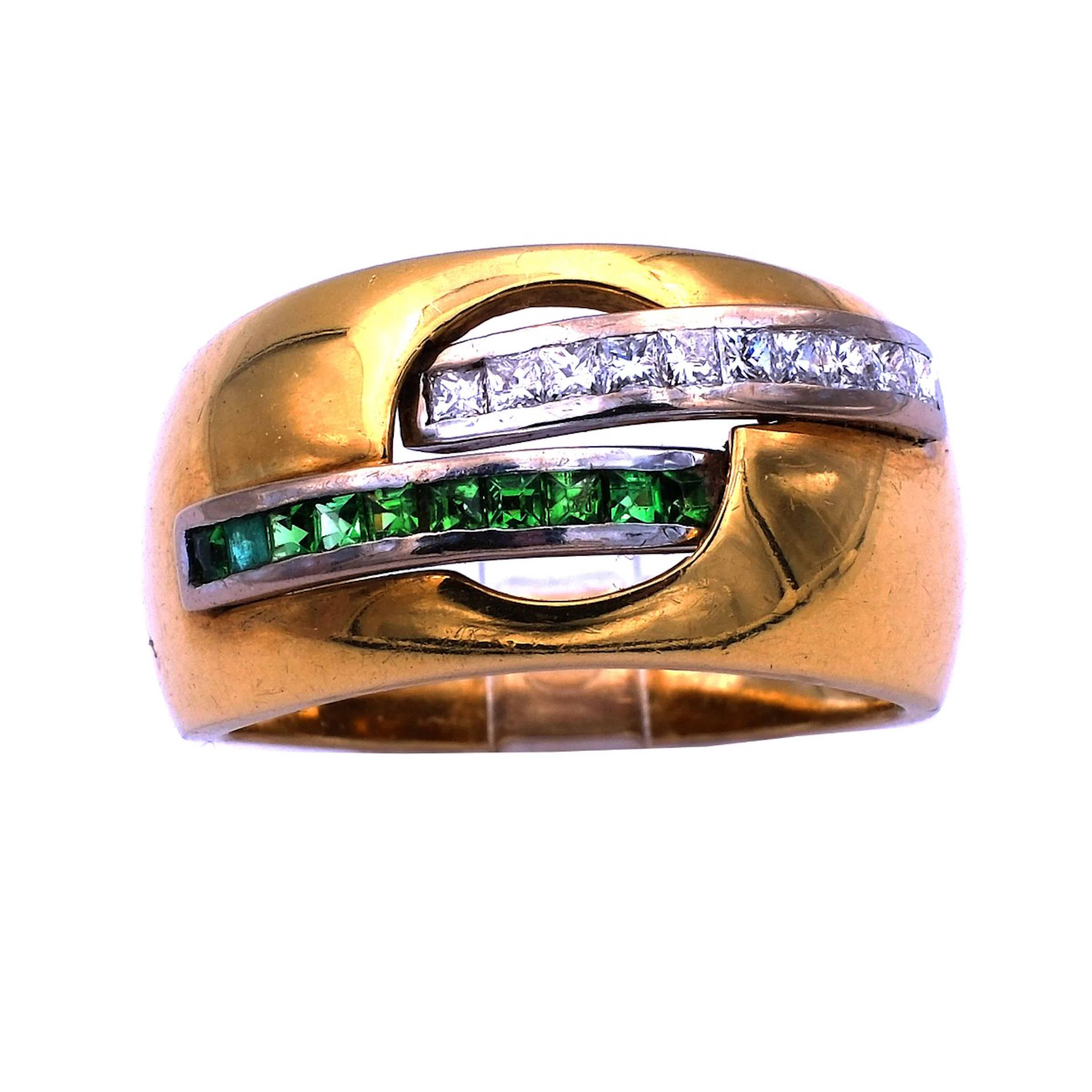 Smaragd Diamant Ring als Bandring mit 0,1 ct Princess Diamanten in 18K Gold