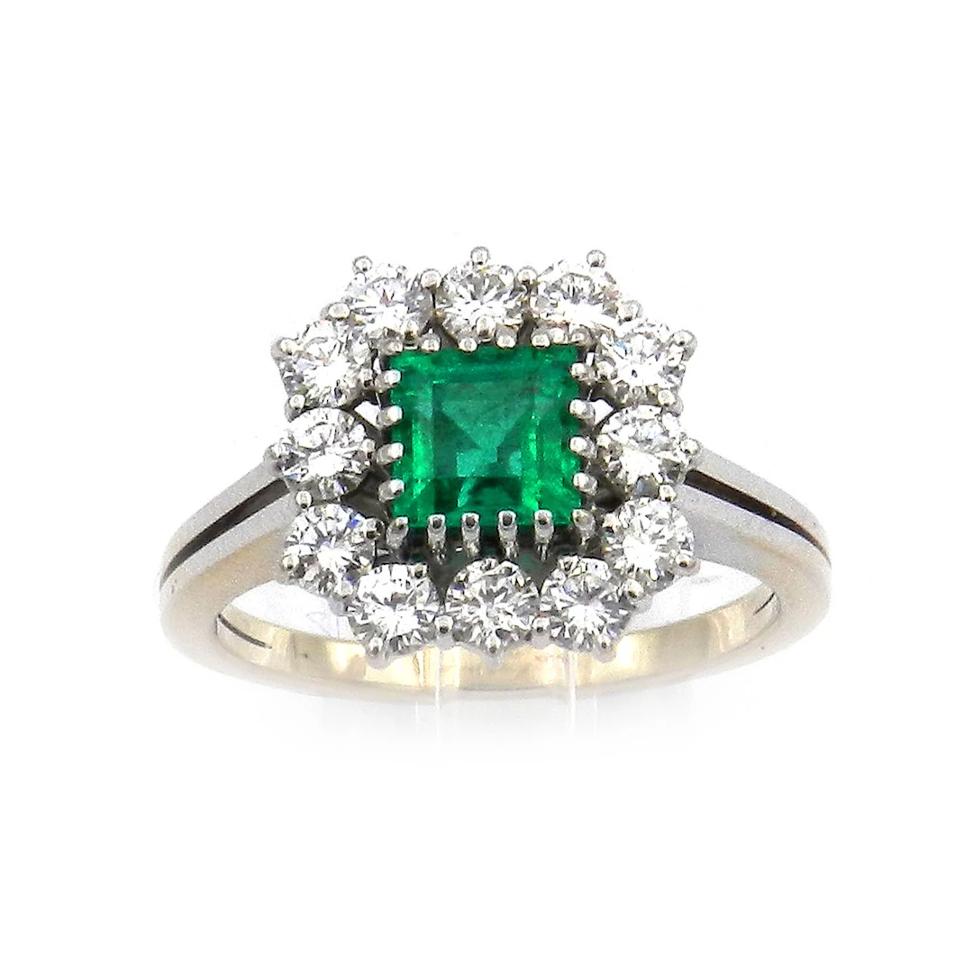 Diamant 0.6 ct Smaragd Ring mit 0.96 ct Brillanten in 18K Weißgold