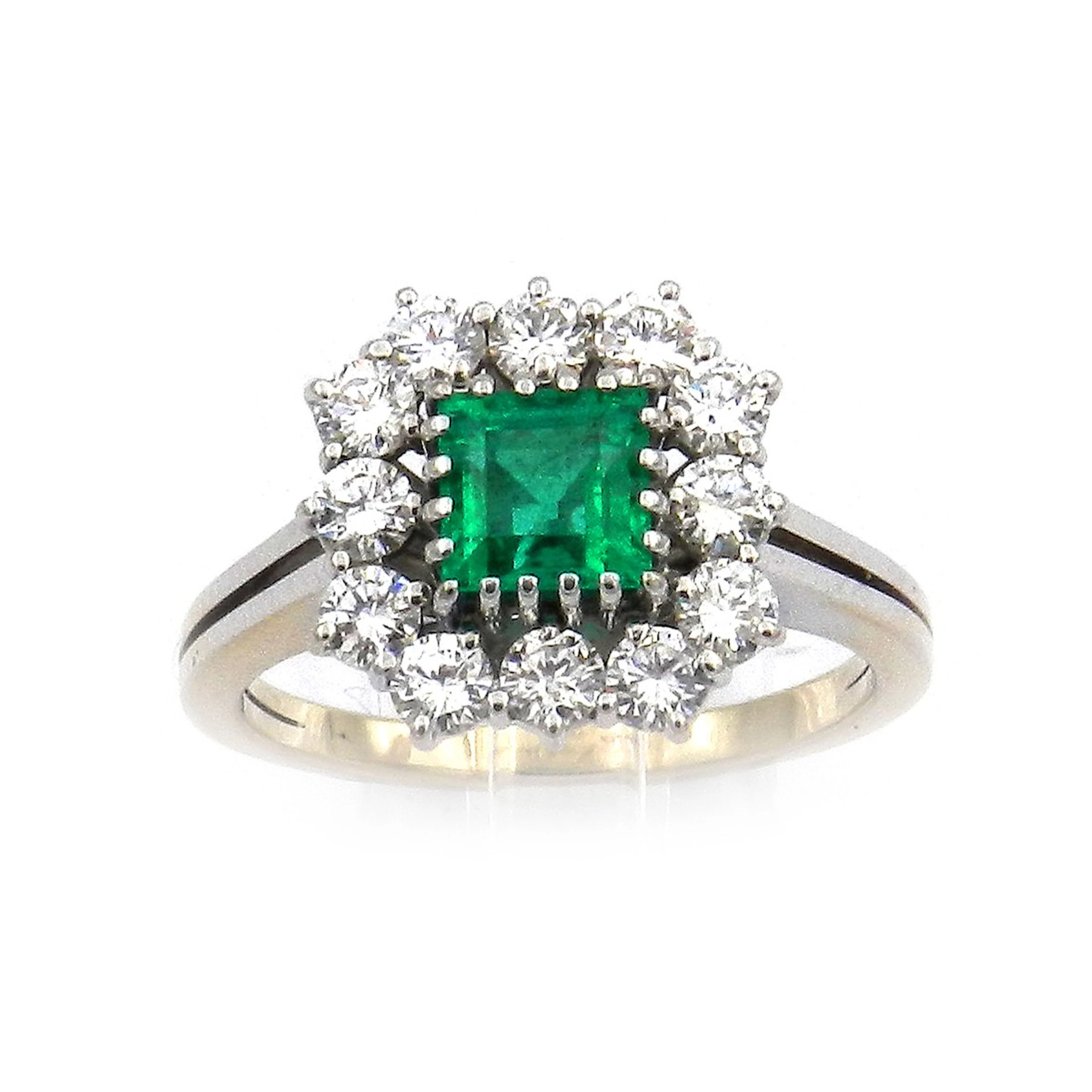Diamant 0.6 ct Smaragd Ring mit 0.96 ct Brillanten in 18K Weißgold