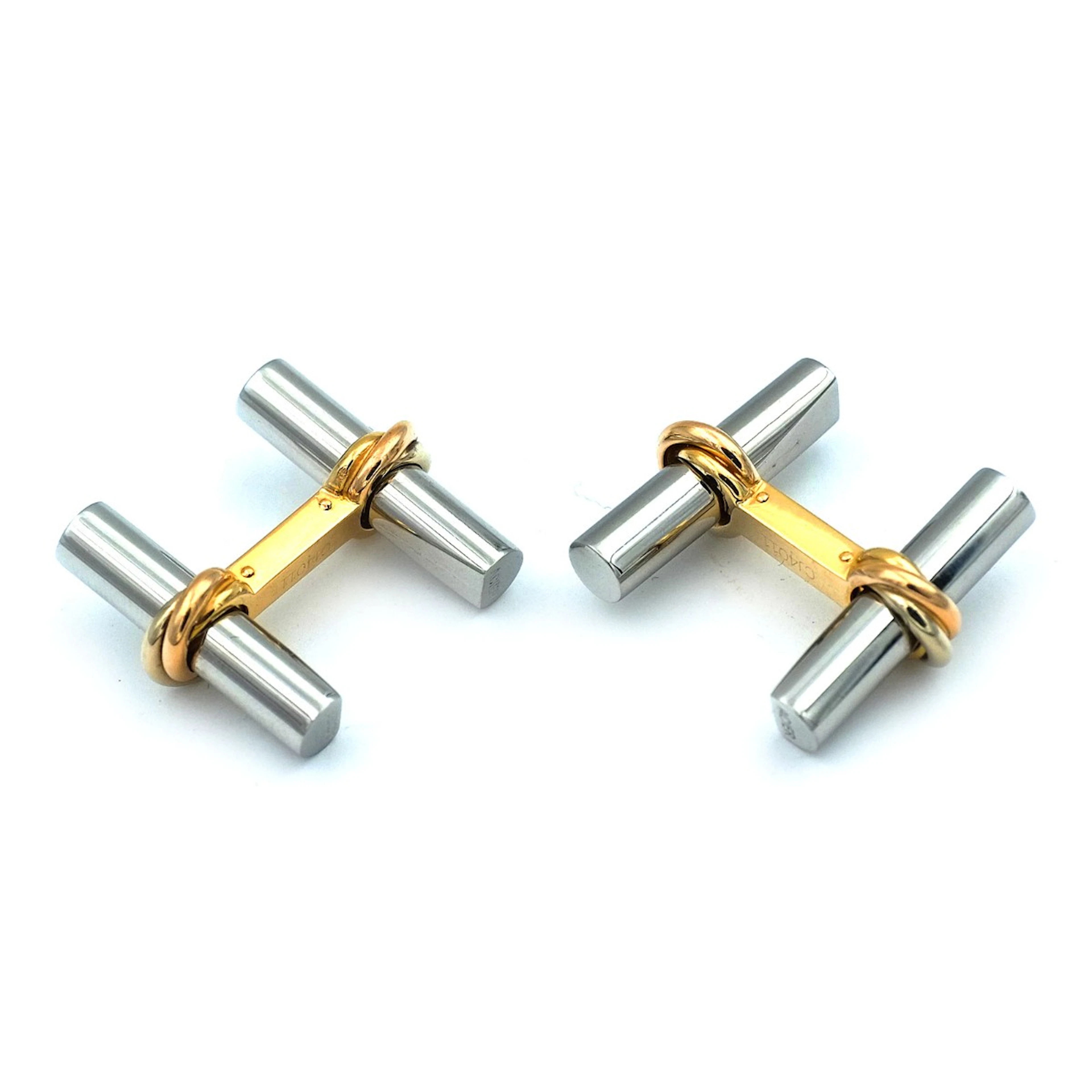 Cartier Trinity Manschettenknöpfe 750 Gold mit Stäbchen aus Acier
