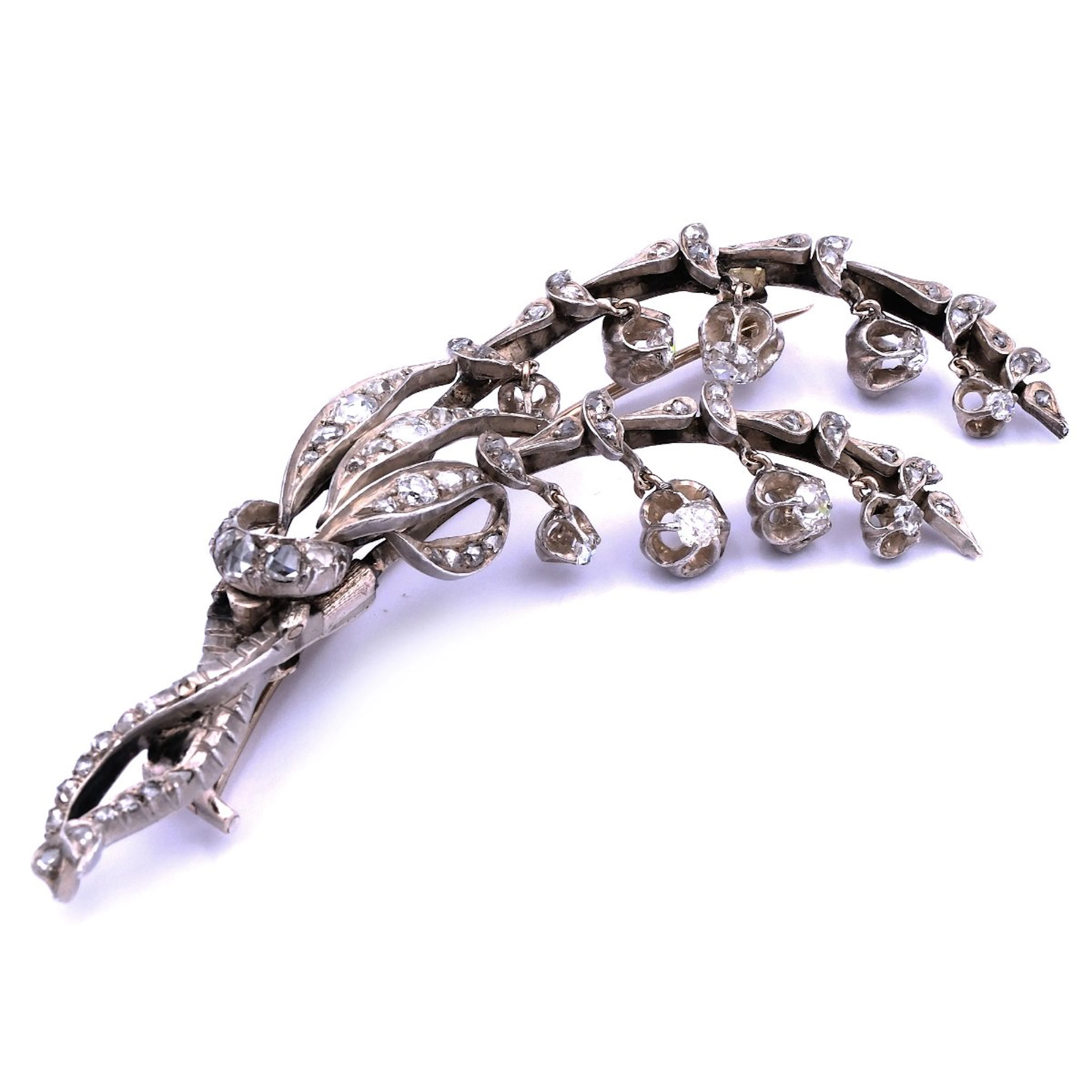 Antike Diamant Brosche Maiglöckchen in 8K Gold um 1890