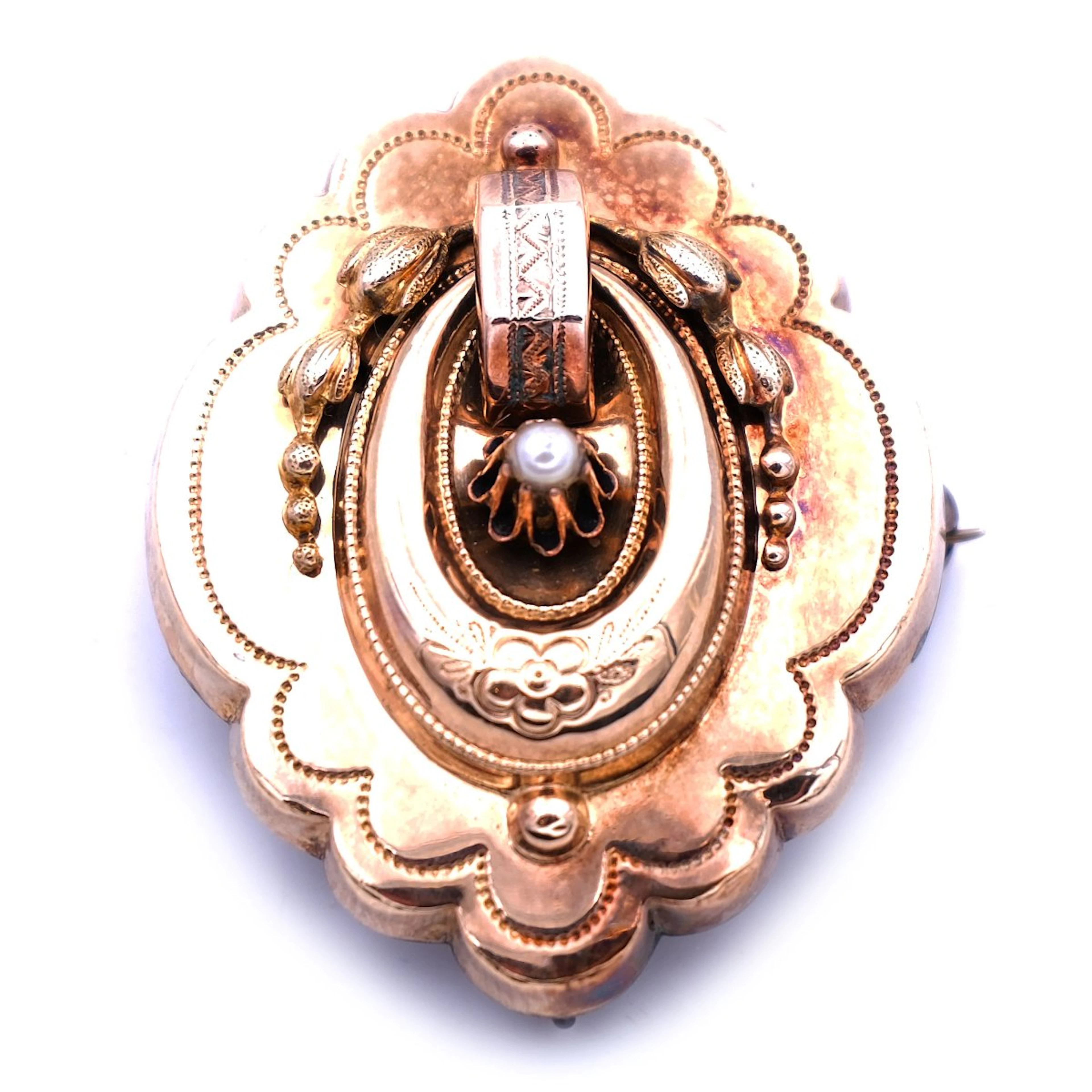 Antike Historismus Brosche Medaillon-Anhänger aus 14K Walzgold um 1865