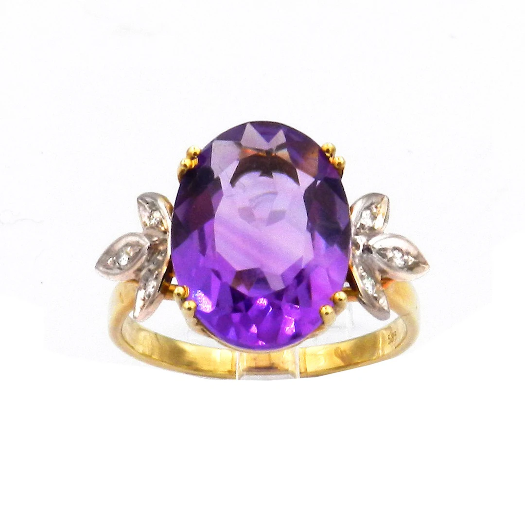 Vintage Amethyst Diamant 14K Gold Ring mit Brillanten