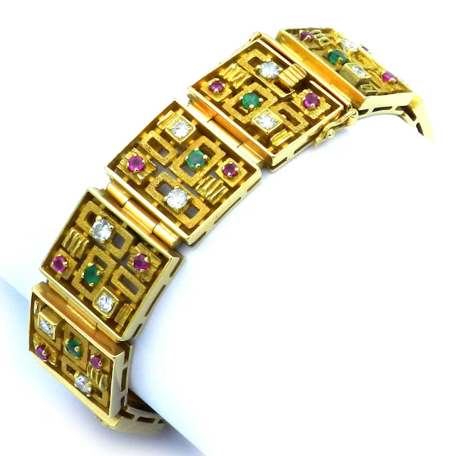 Gold Armband mit 1.9 ct Diamanten Rubinen und Smaragden Handarbeit
