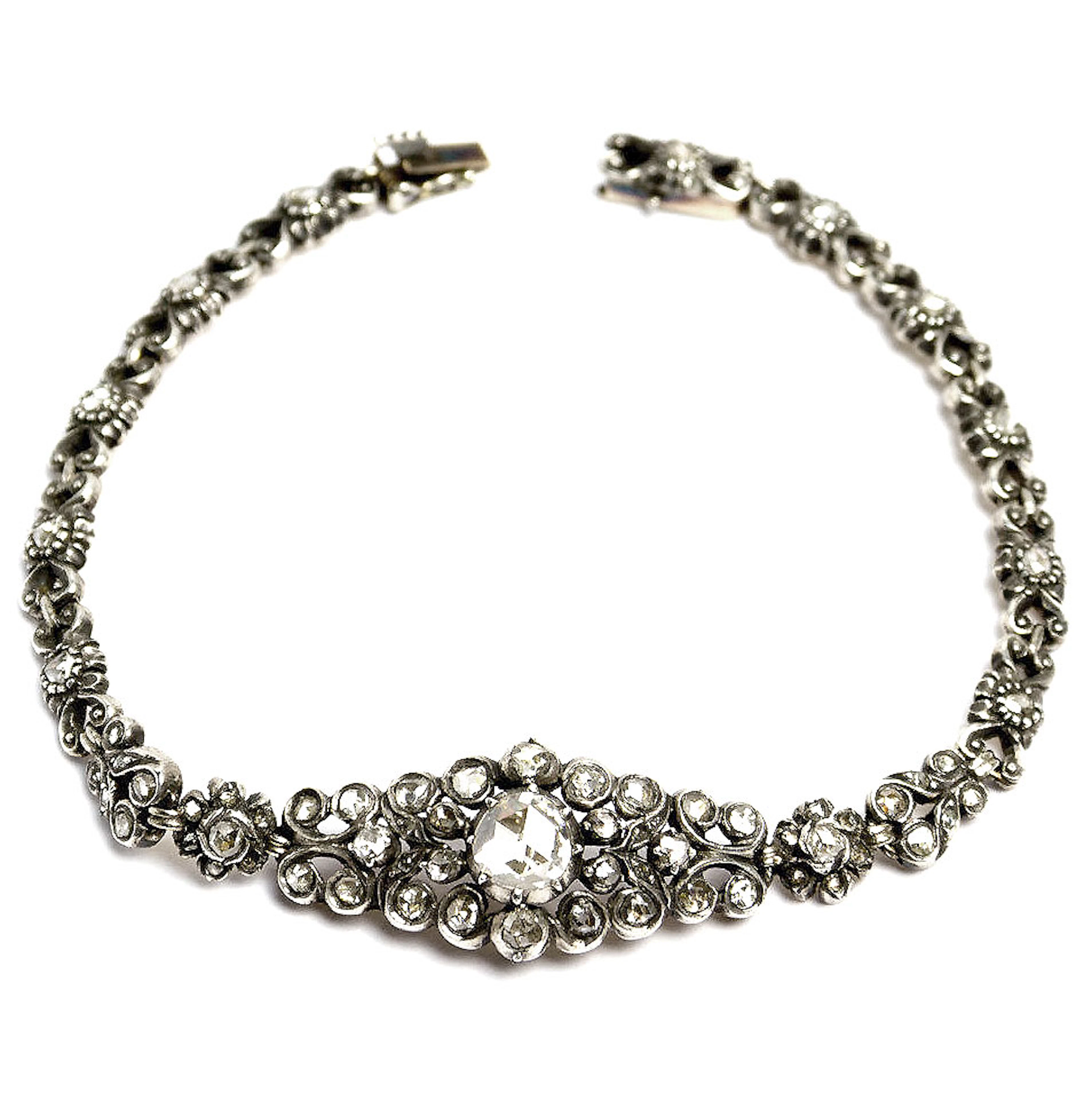 Antikes Diamant Armband mit prächtiger Diamantrose, um 1890