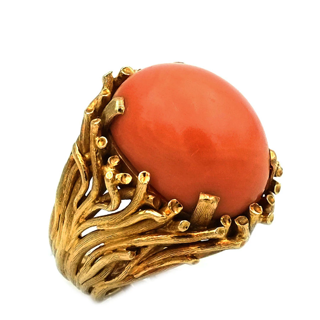 Korallen Ring mit 21.8 ct Lachskoralle Cocktailring in 18K Gold