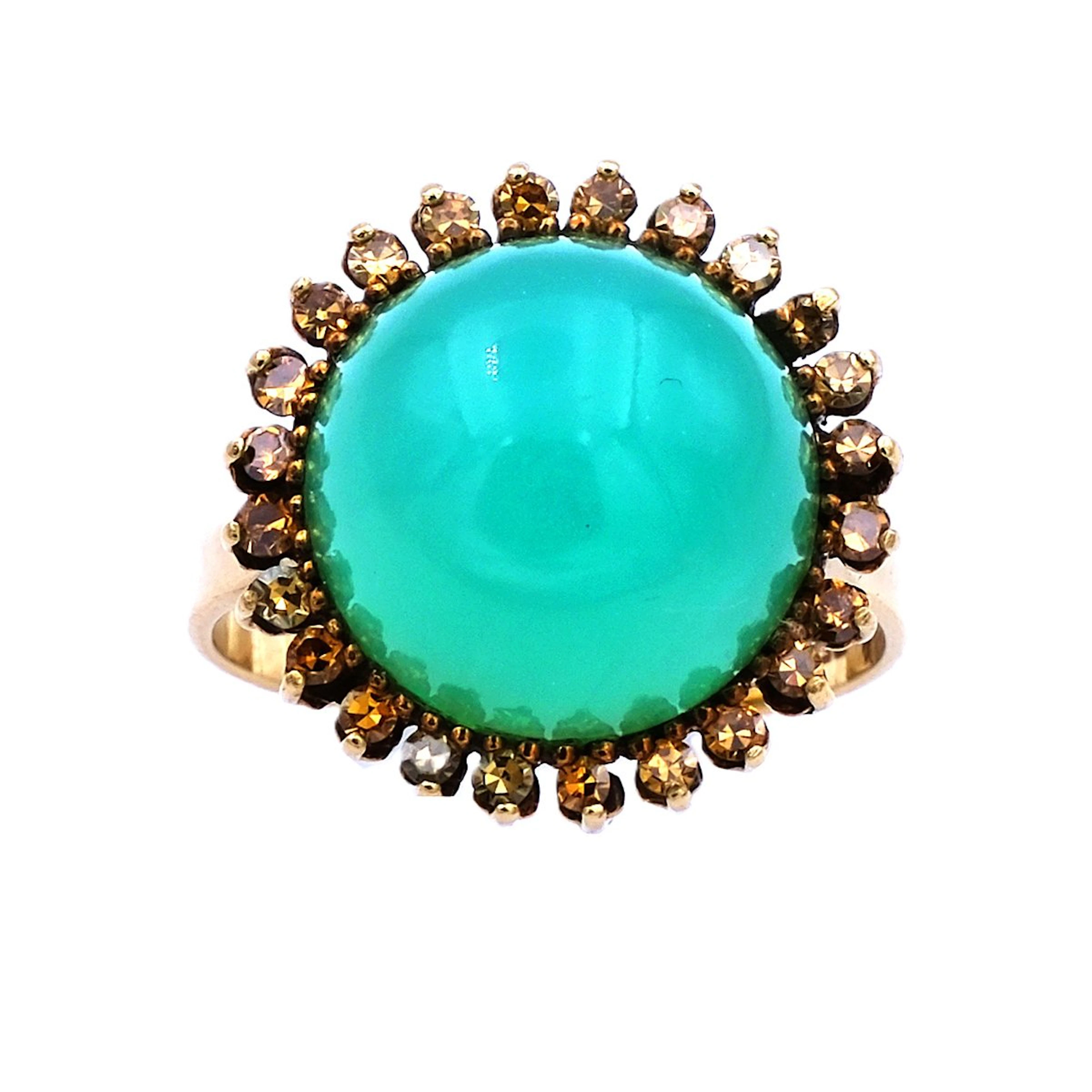 Designer 9.5 ct Chrysopras Ring – Cocktailring mit gelben Saphiren in 750 Gold