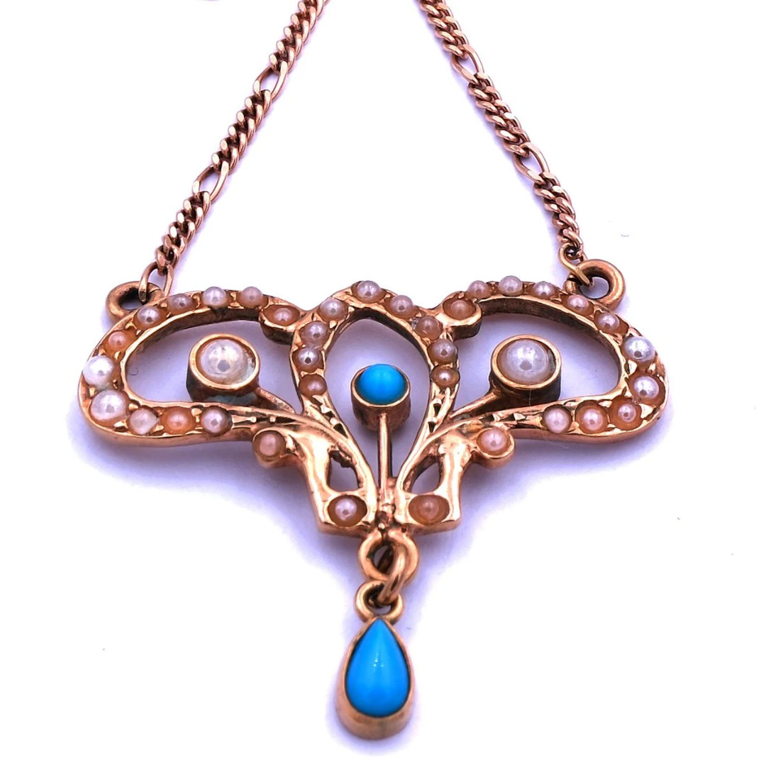 Gold Collier mit Türkisen und Orientperlen im Jugendstil, Müller Collection