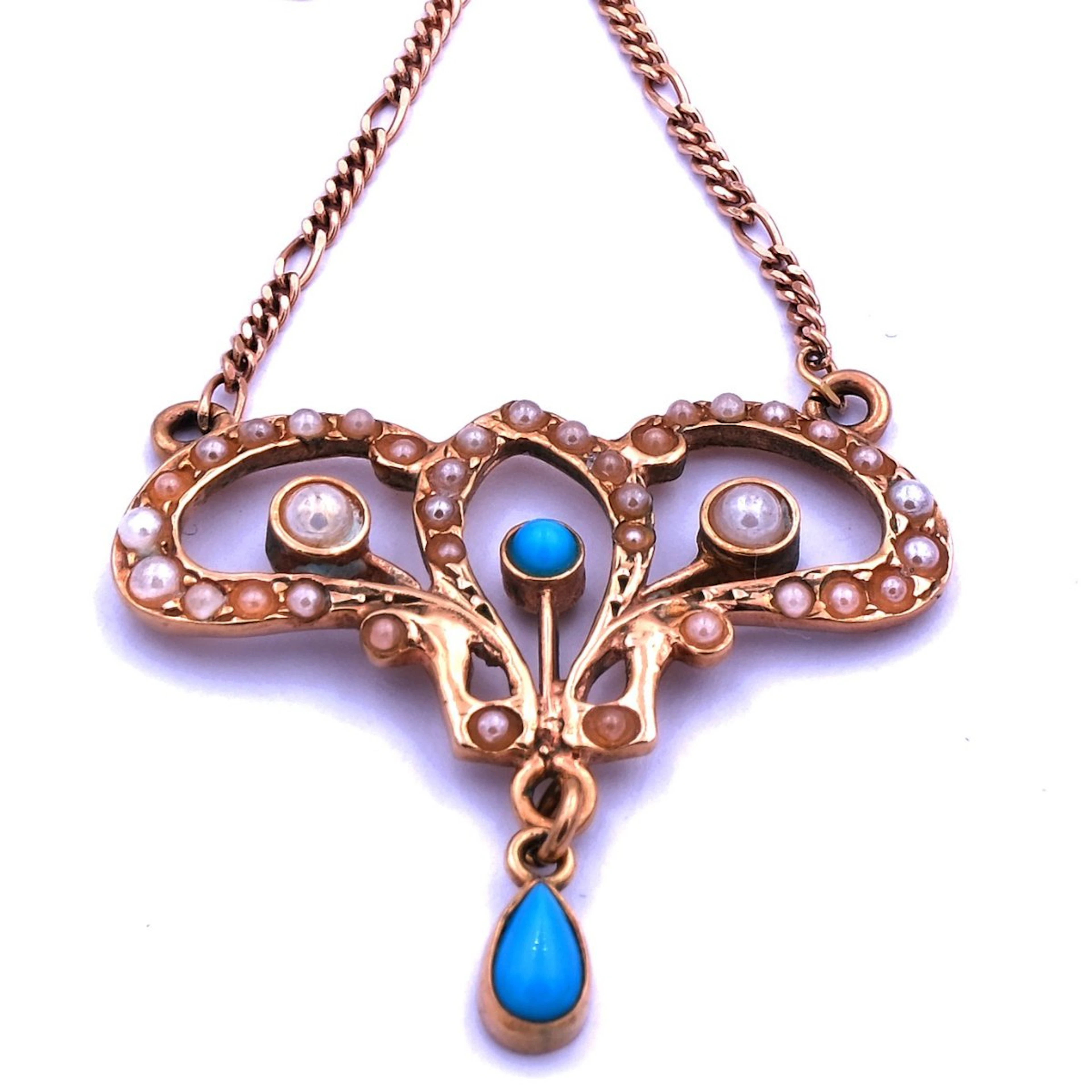 Gold Collier mit Türkisen und Orientperlen im Jugendstil, Müller Collection