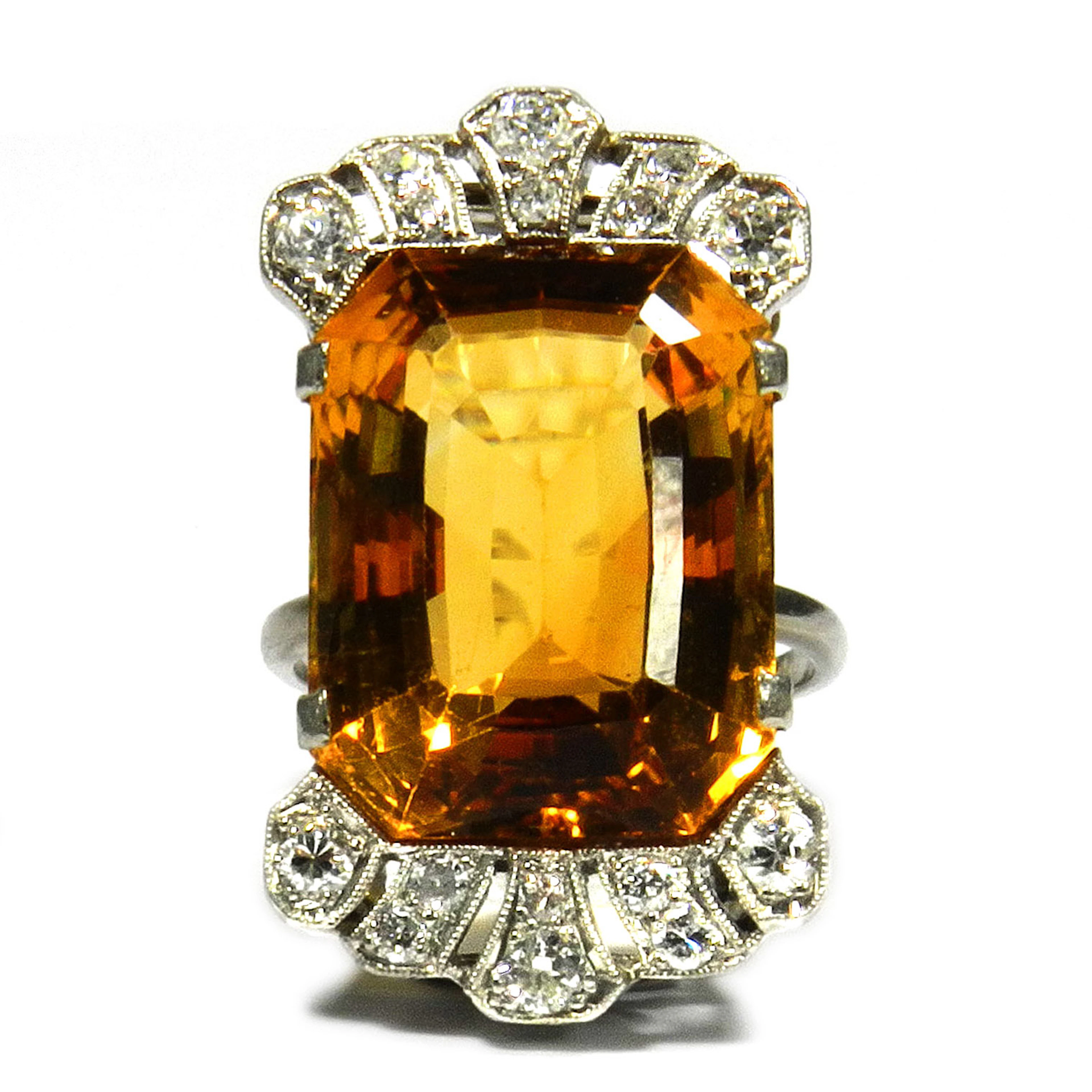 Art Deco Citrin Diamant Ring in Weißgold, um 1930