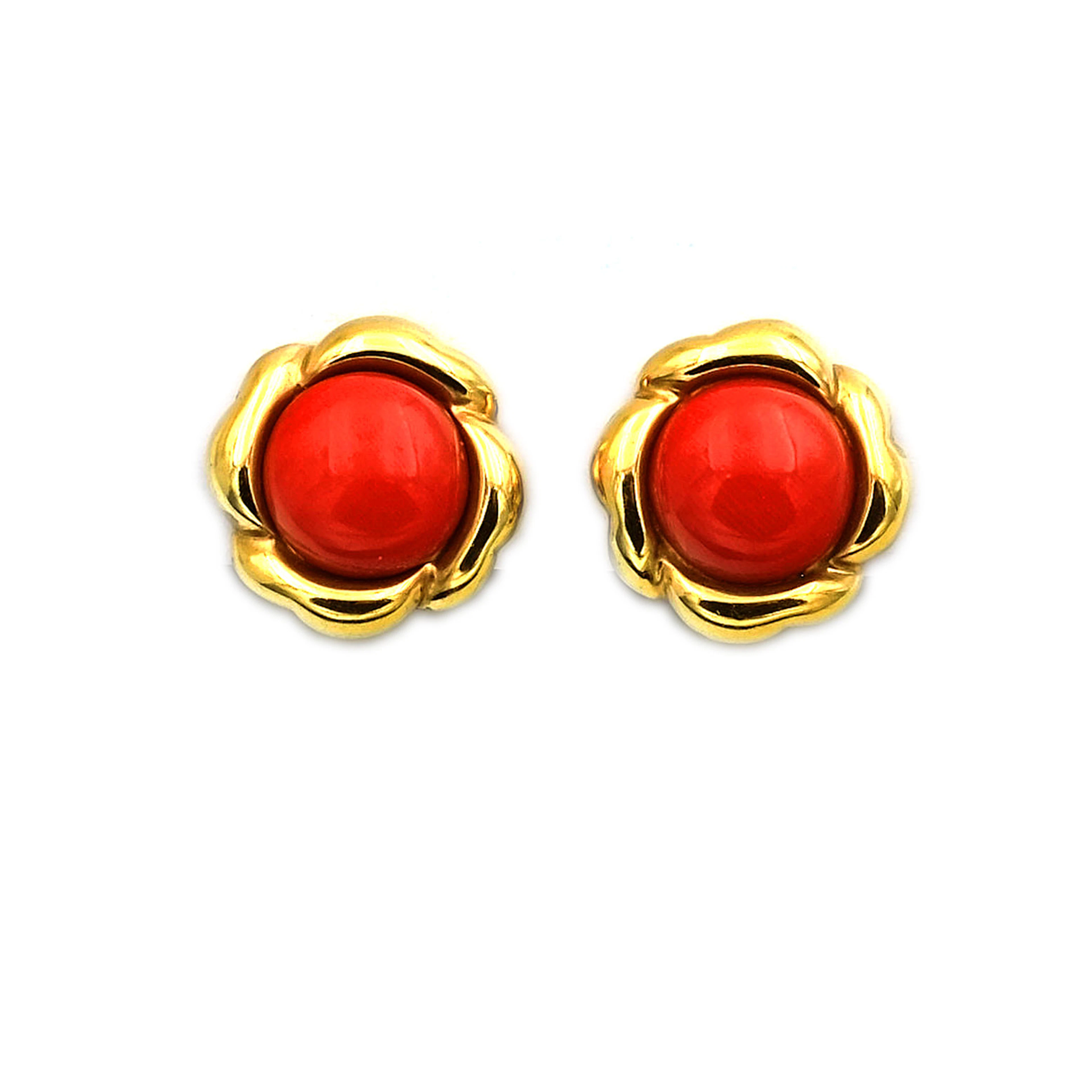 Korallen Ohrringe mit Lachskoralle in 750 Gold