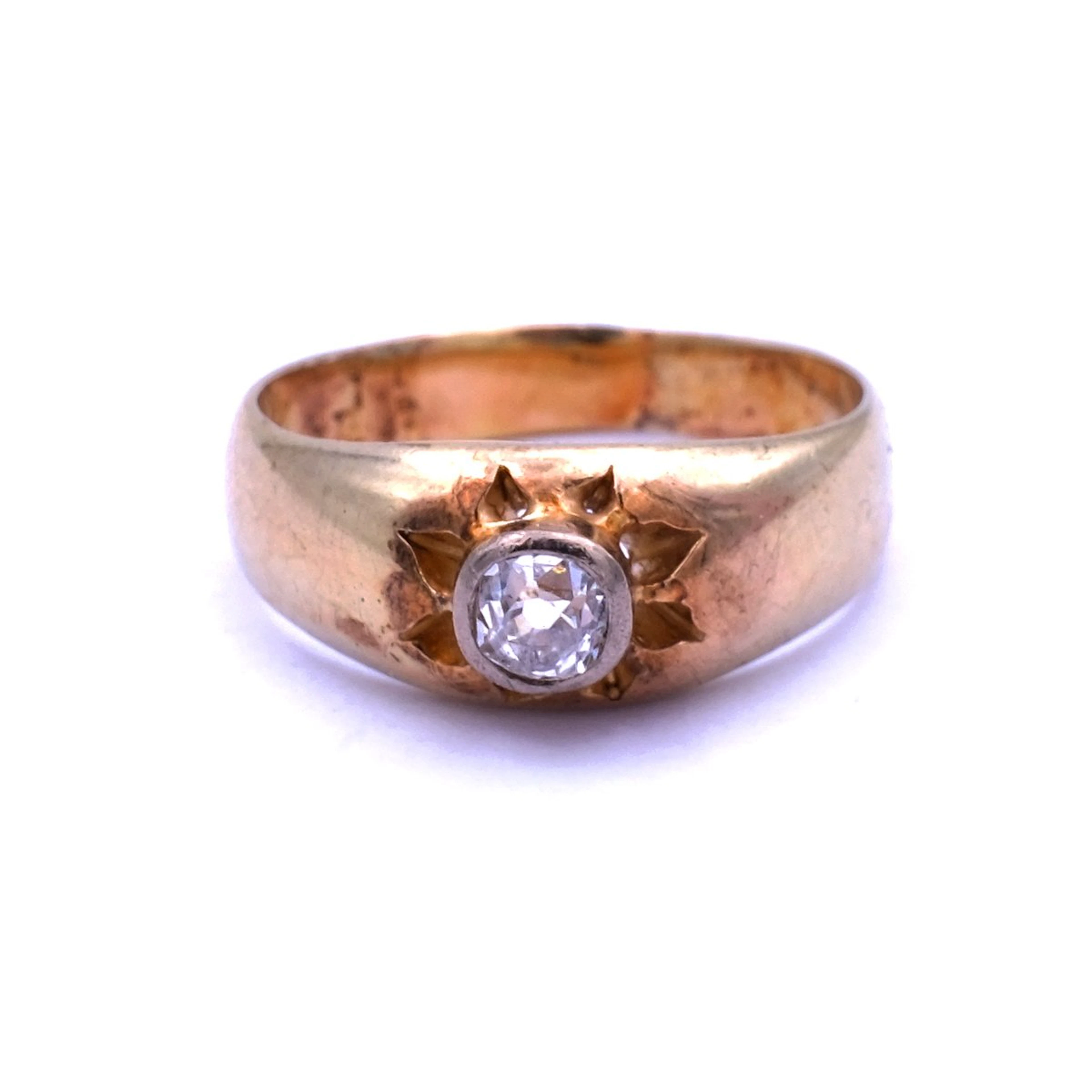 Antiker Diamant Ring als Bandring mit 0.2 ct Diamant in 14K Gold, um 1930