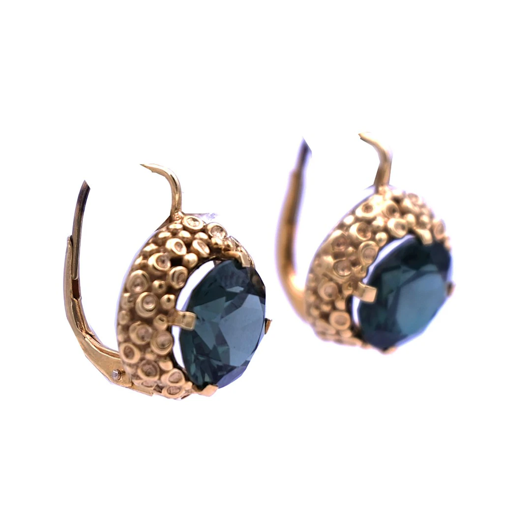 Gold Ohrringe mit Turmalinfarbenem Spinell in 14K Gold, um 1960