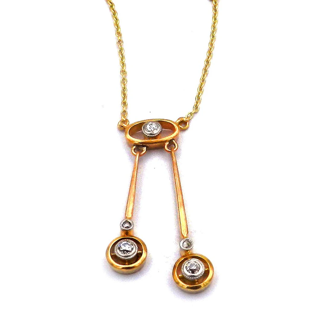 Jugendstil Diamant Collier als Lavalière in 14K Gelbgold, um 1910