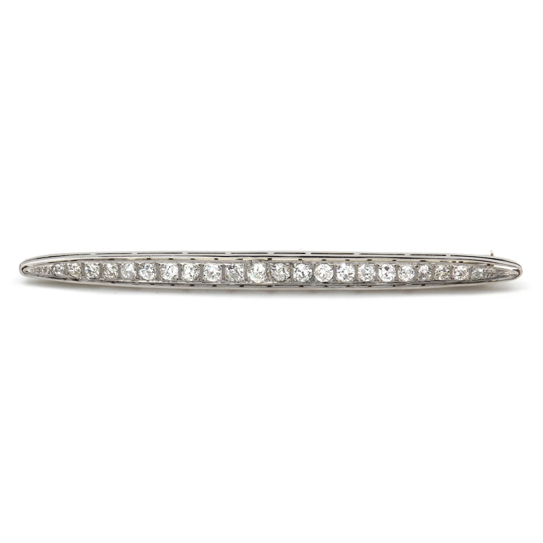 Art Deco 3 ct Diamant Weißgold Brosche in Schiffchenform, um 1930