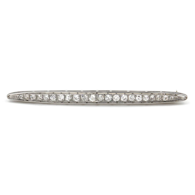 Art Deco 3 ct Diamant Weißgold Brosche in Schiffchenform, um 1930