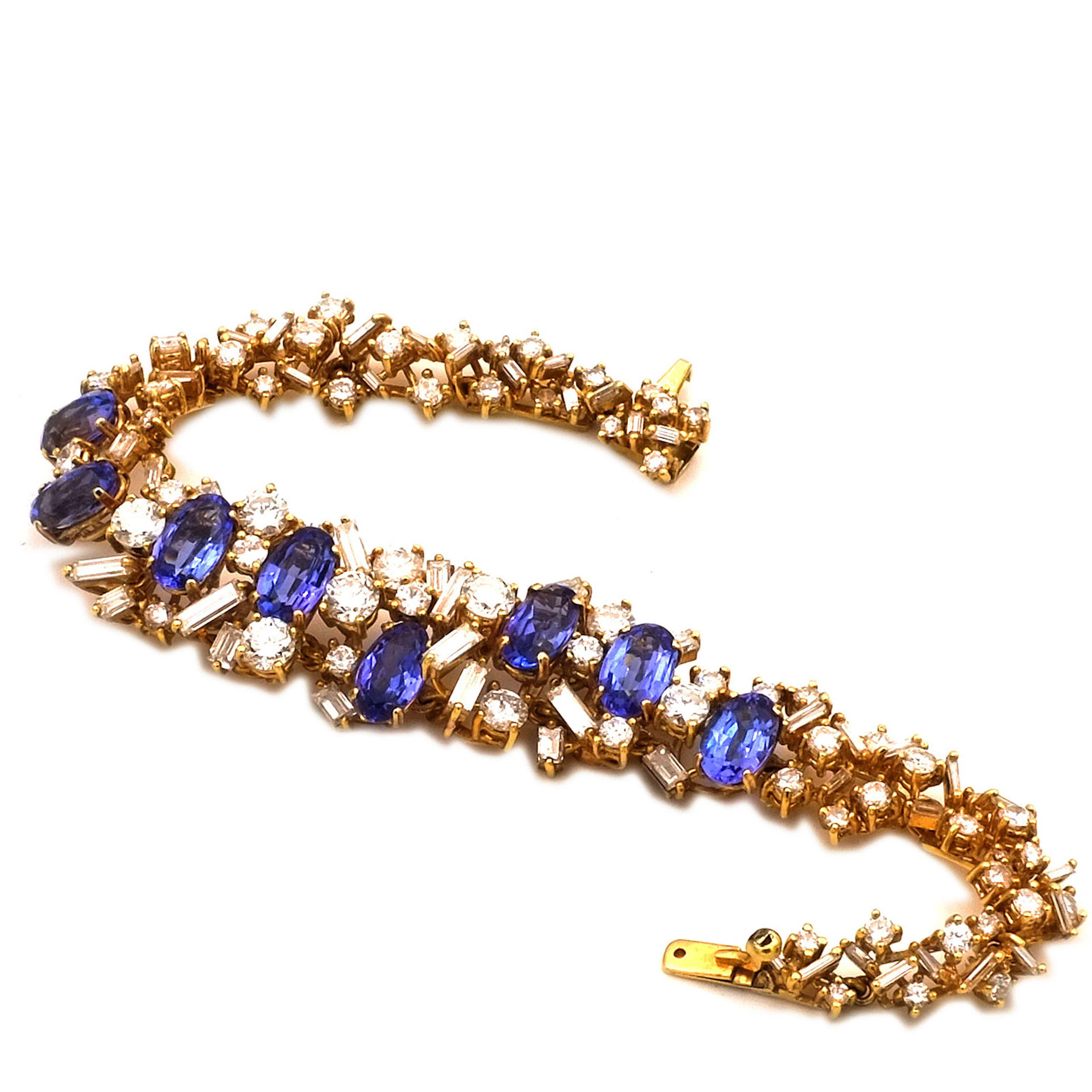 Diamant Tansanit Armband mit 12 ct Brillanten in 18K Gold, um 1970