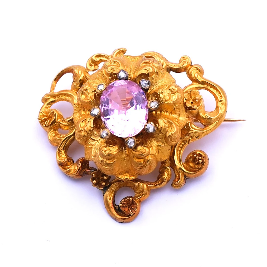 Antike Biedermeier 18K Gold Brosche mit Amethyst um 1840