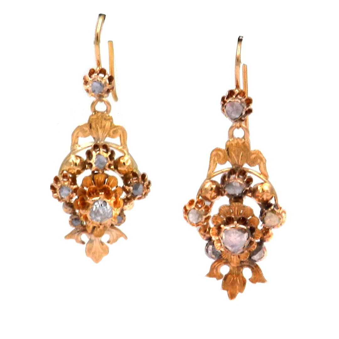 Antike Biedermeier Diamant Ohrringe in 18K Gold, um 1850