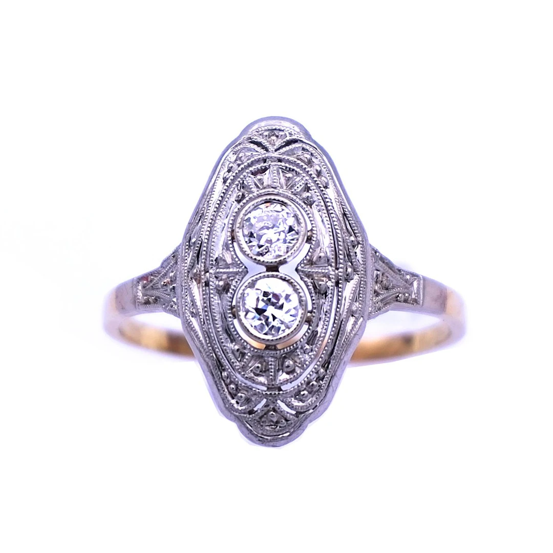 Art Deco 0.3 ct Diamant Ring – Schiffchenring in 14K Gold und Platin, um 1930