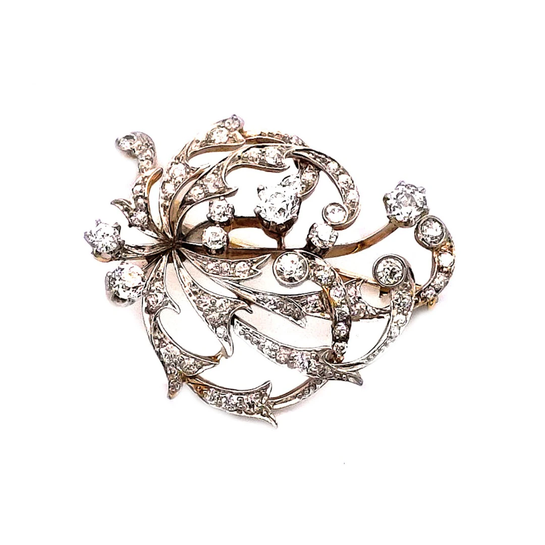 Antike 2.5 ct Diamant Brosche in 18K Gold und Platin, um 1930