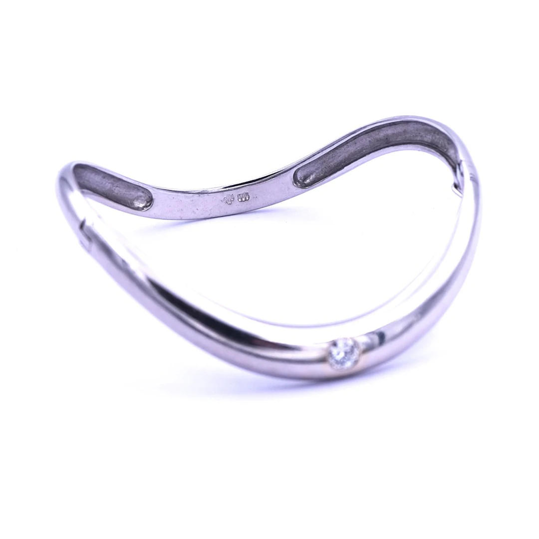 Designer Diamant Armreif mit 0.3 ct Brillant Solitär in 14K Weißgold um 1980