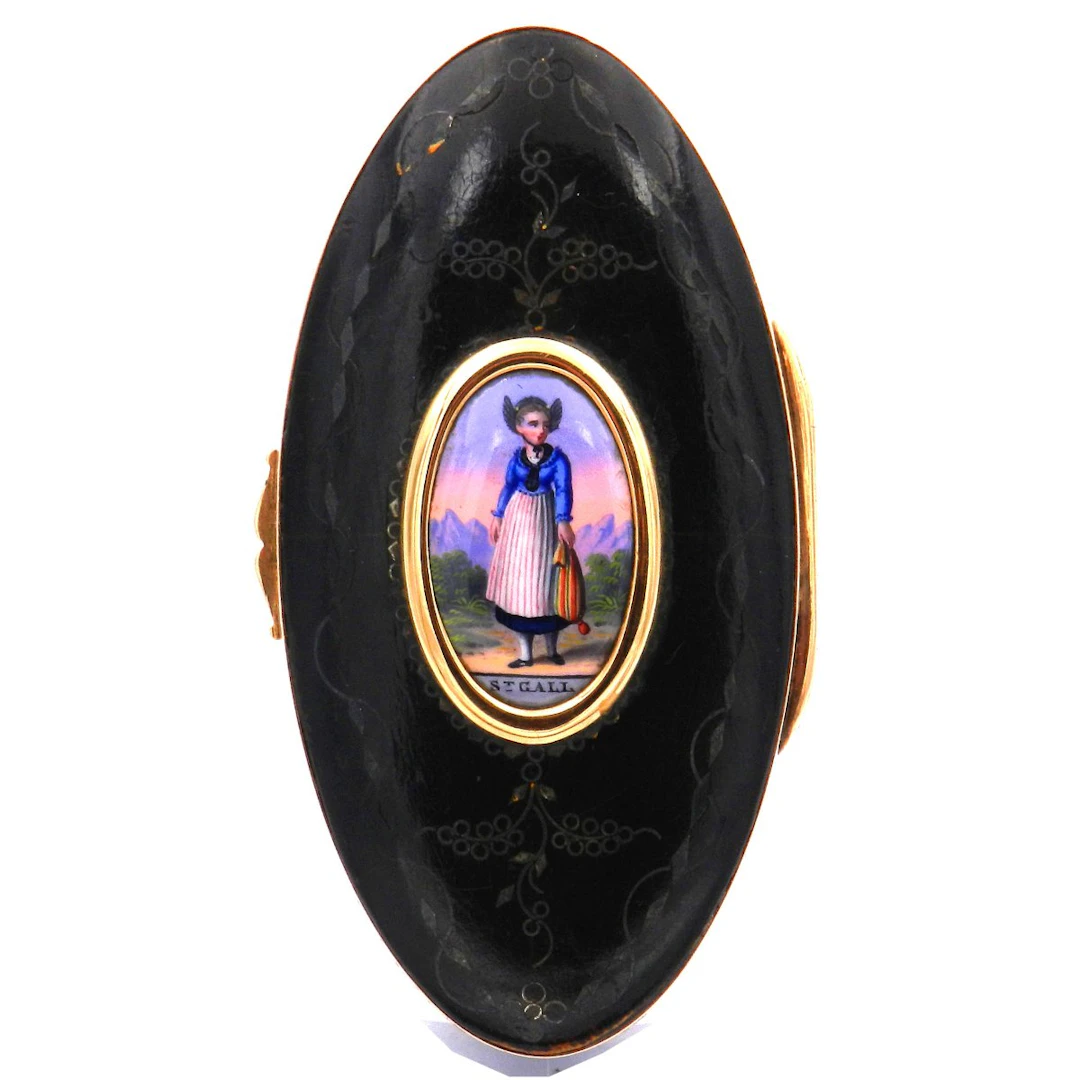 Schweizer Gold Dose – Tabatiere in Schildpatt und 18K Gold, St. Gallen um 1800