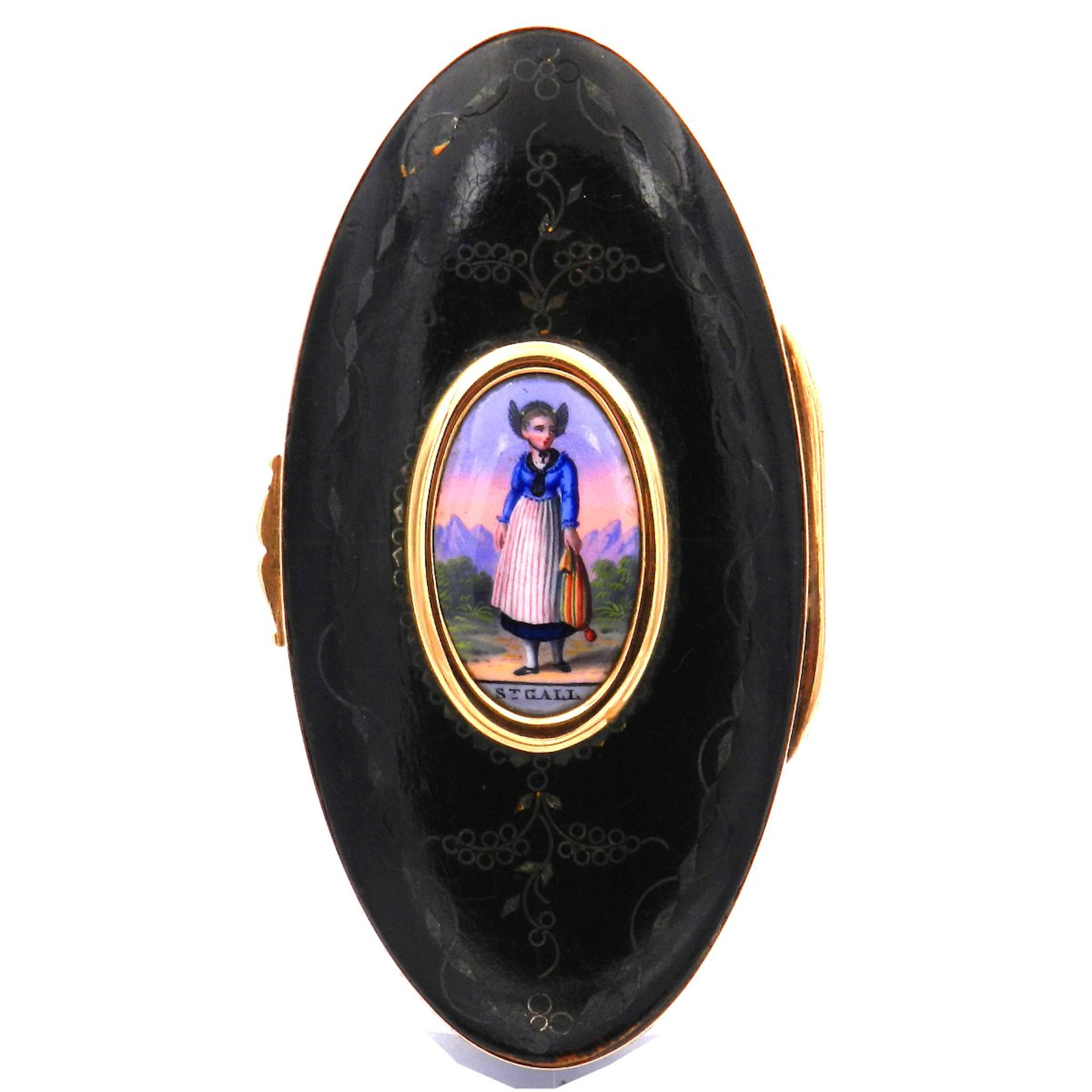 Schweizer Gold Dose – Tabatiere in Schildpatt und 18K Gold, St. Gallen um 1800
