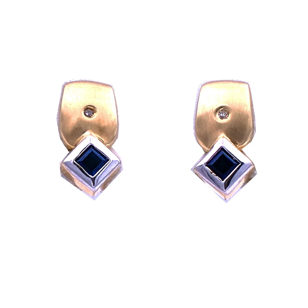 Saphir Diamant Ohrringe als Ohrstecker in 14K Gold, um 1980