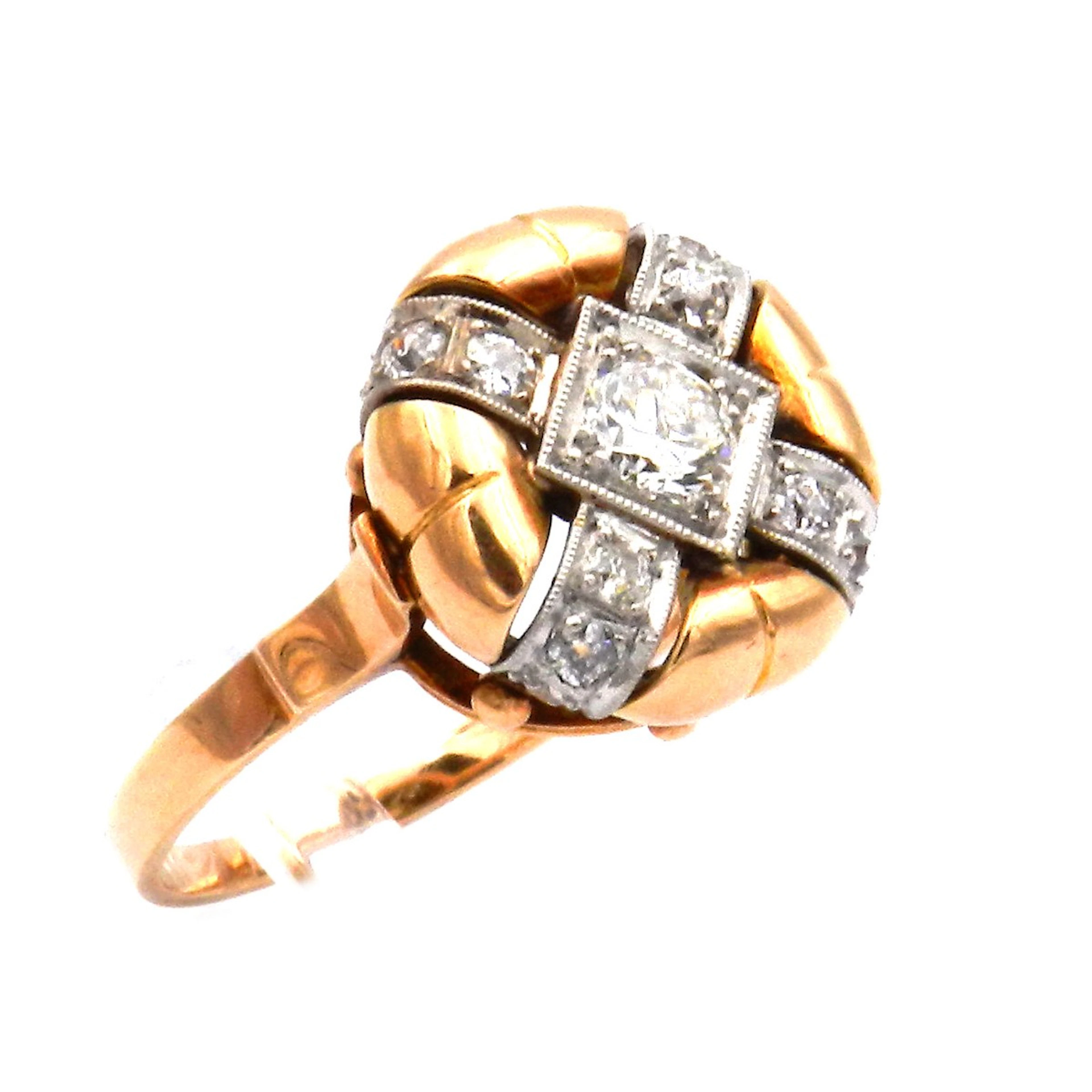 Retro Diamant Ring mit 1 ct Altschliffdiamanten in 14K Gold, um 1940