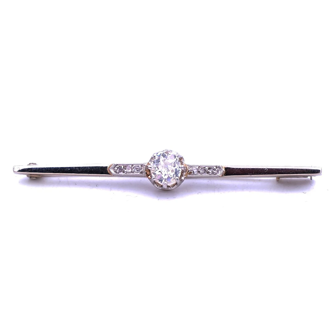 Art DecoDiamant Brosche mit 0.72 ct Solitär Diamant als Stabnadel