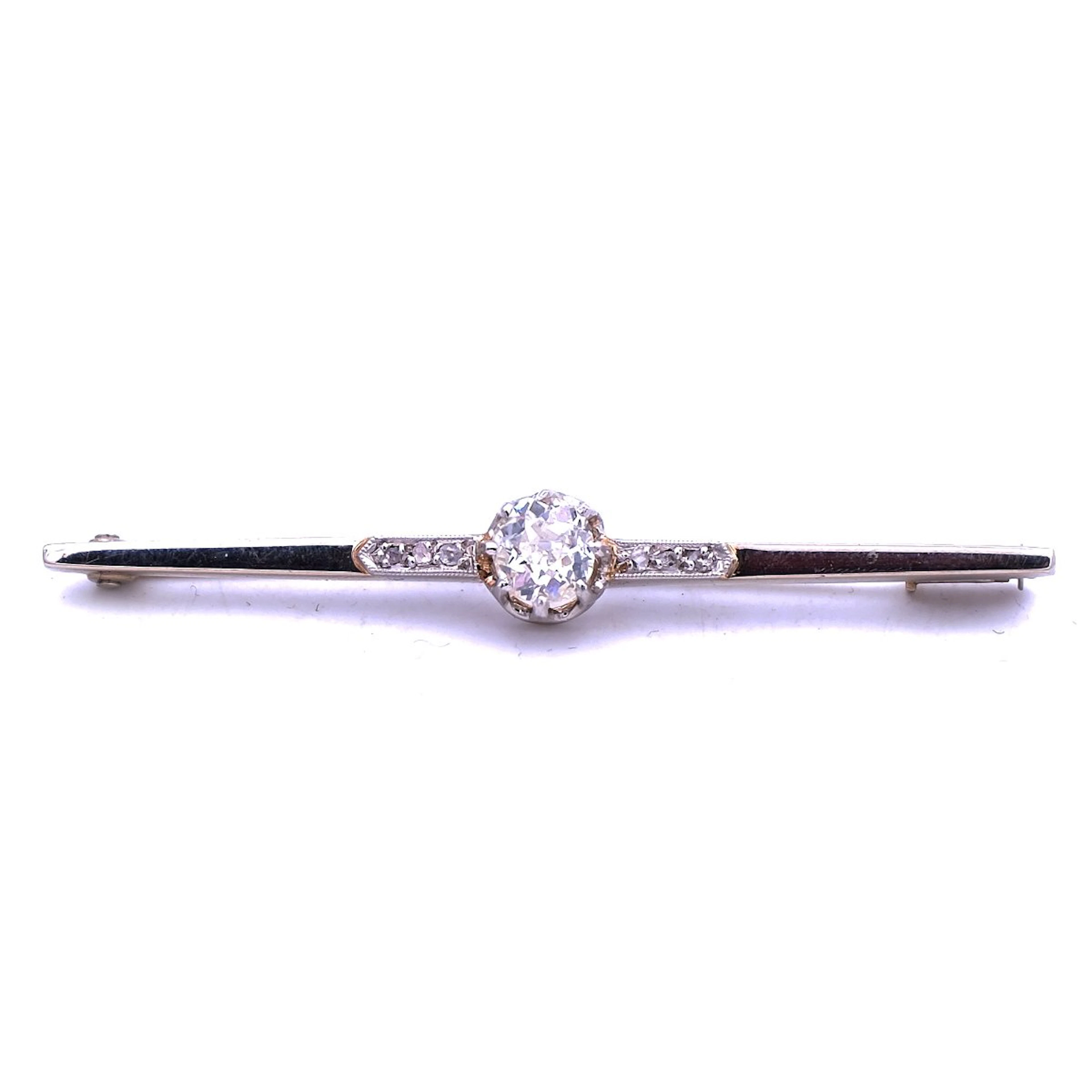 Art DecoDiamant Brosche mit 0.72 ct Solitär Diamant als Stabnadel
