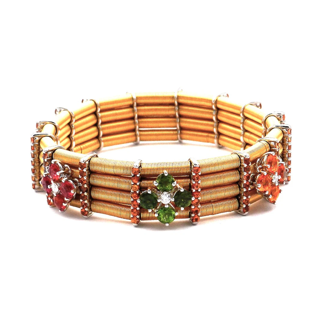 Multicolor Edelstein Stretch Armband in 18K Gold mit Diamanten Citrinen