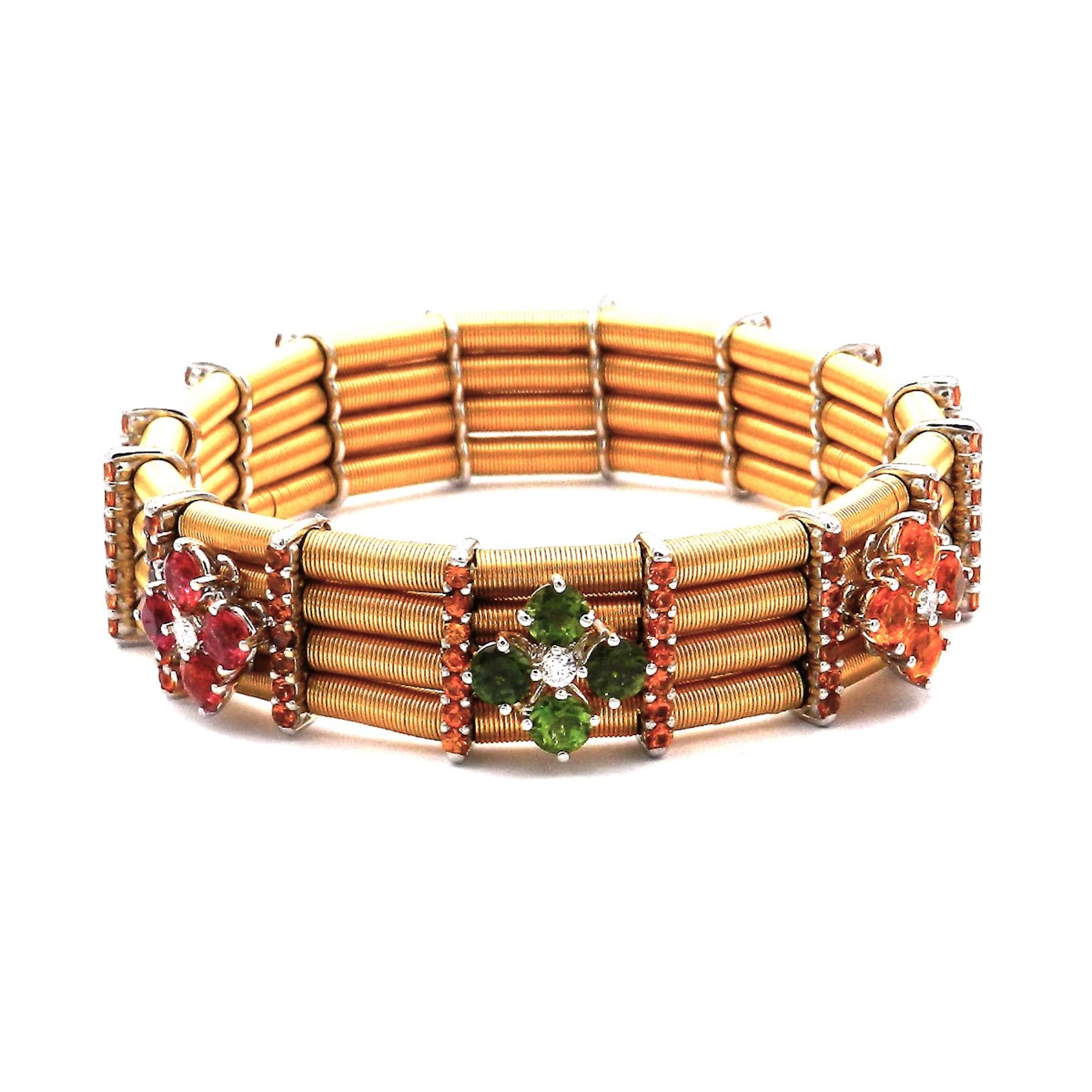 Multicolor Edelstein Stretch Armband in 18K Gold mit Diamanten Citrinen